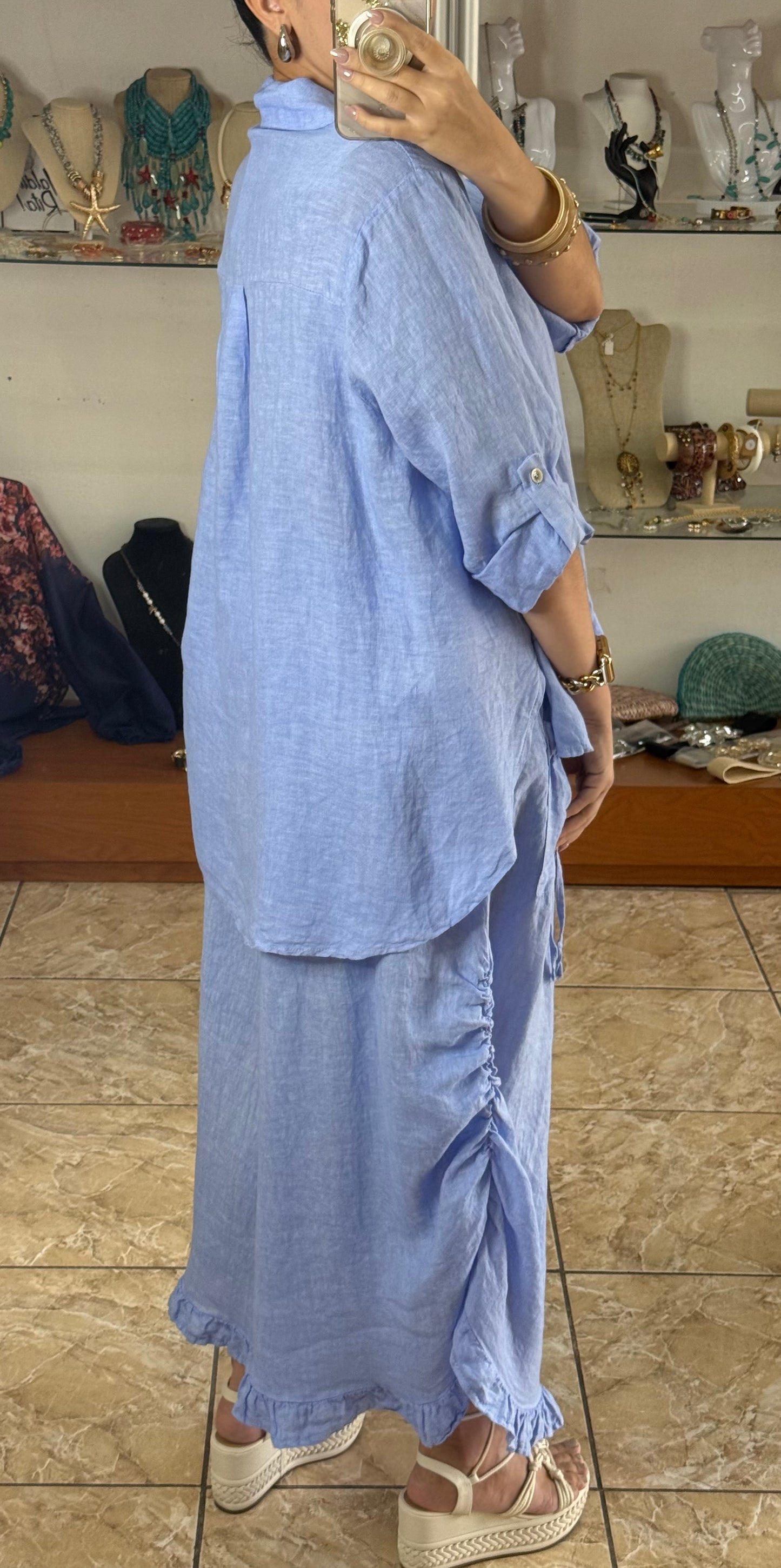 OS Linen Ruffle Pant Set (NO RETURNS OR EXCHANGE)