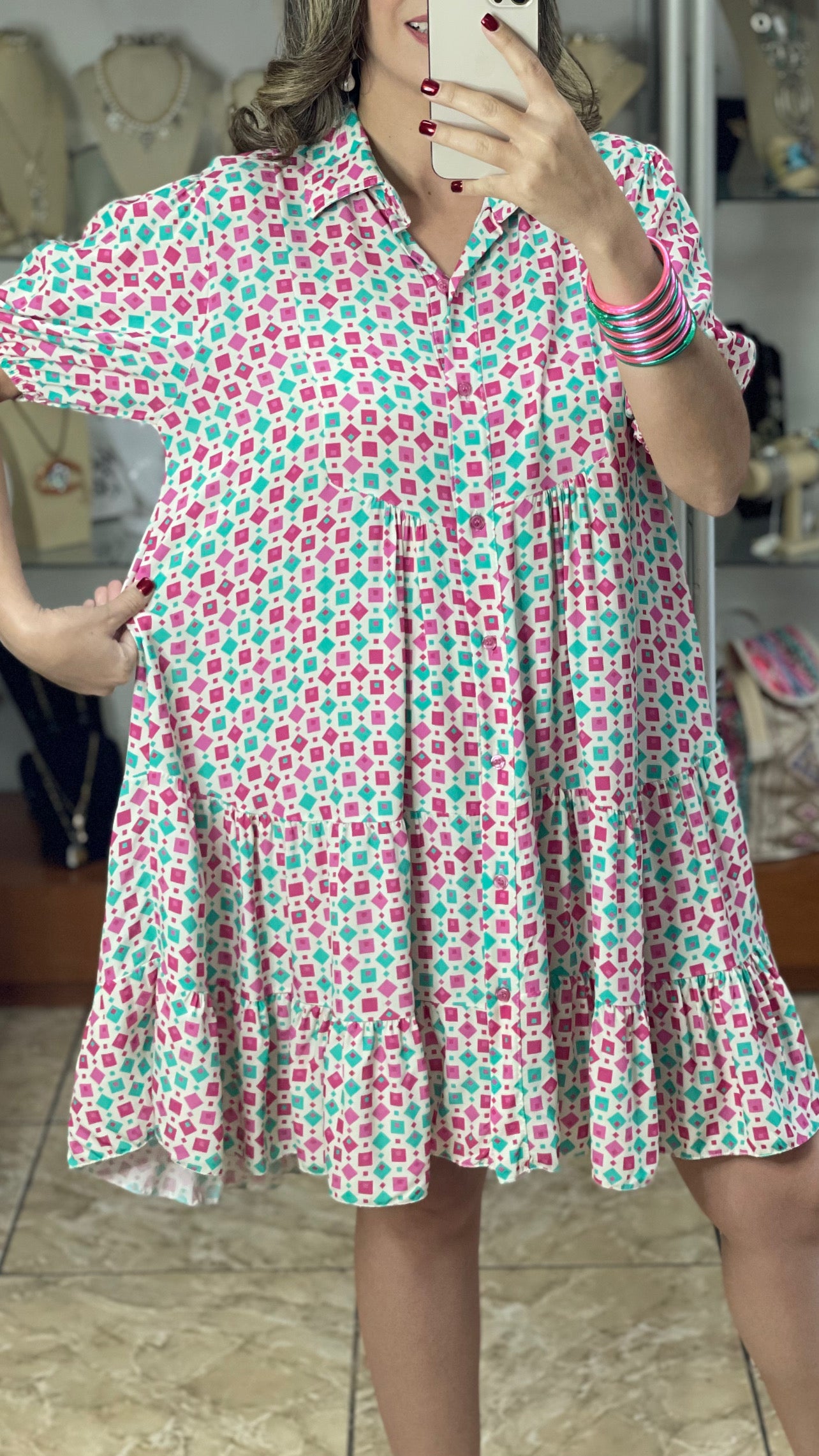 Little Squares Button Down OS Dress