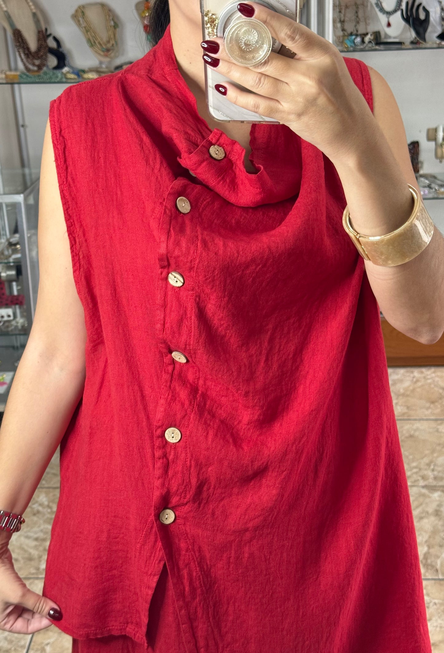 OS Linen Asymmetrical Top & Barrel Pant Set (NO RETURNS OR EXCHANGE)