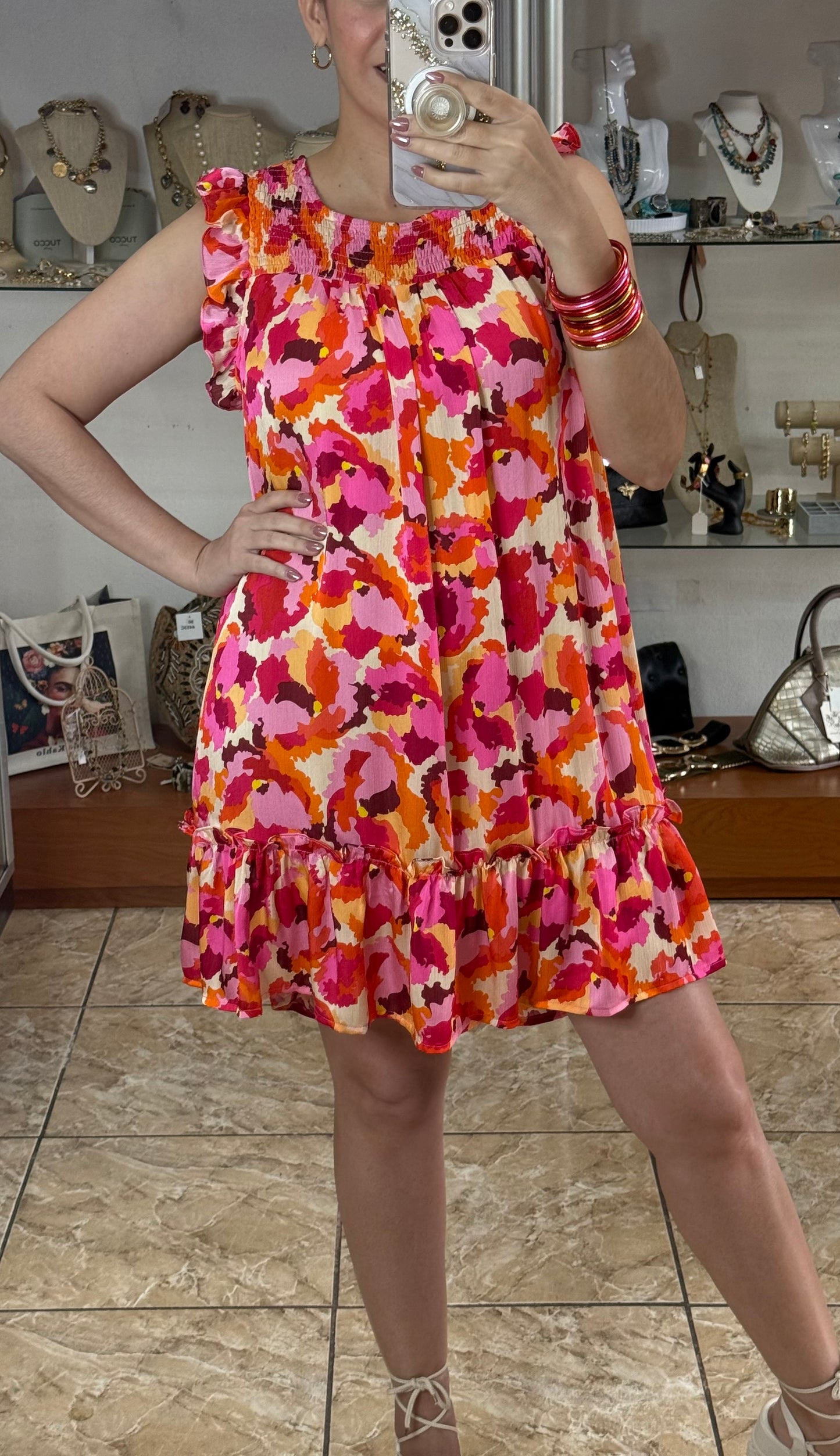 Red/Pink Mix Sleeveless Mini Dress