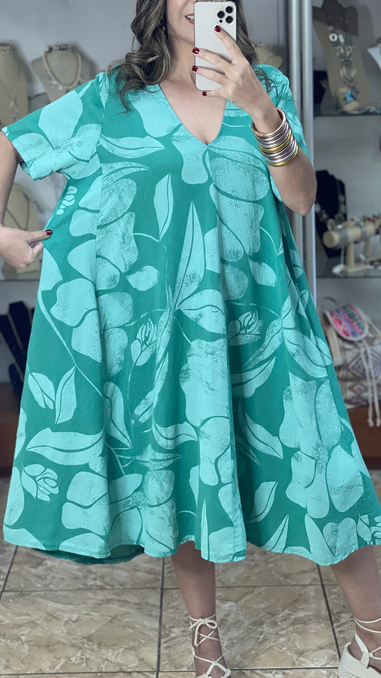 OS Floral Linen Midi Dress