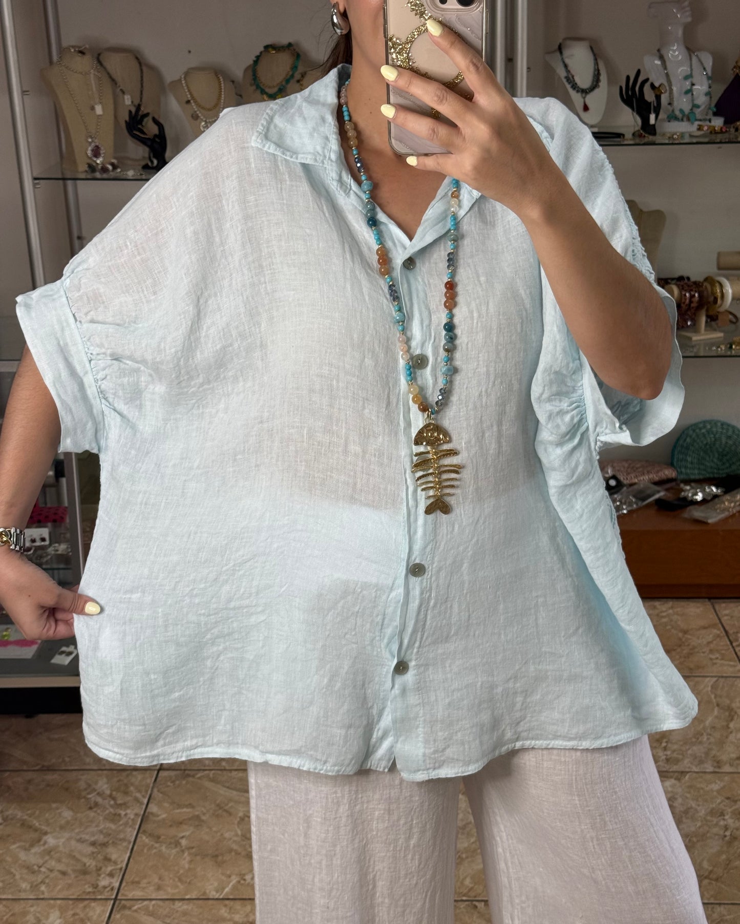Linen/Cotton Embroidered Back Top (NO RETURNS OR EXCHANGE) (PANT SOLD SEPARATELY)