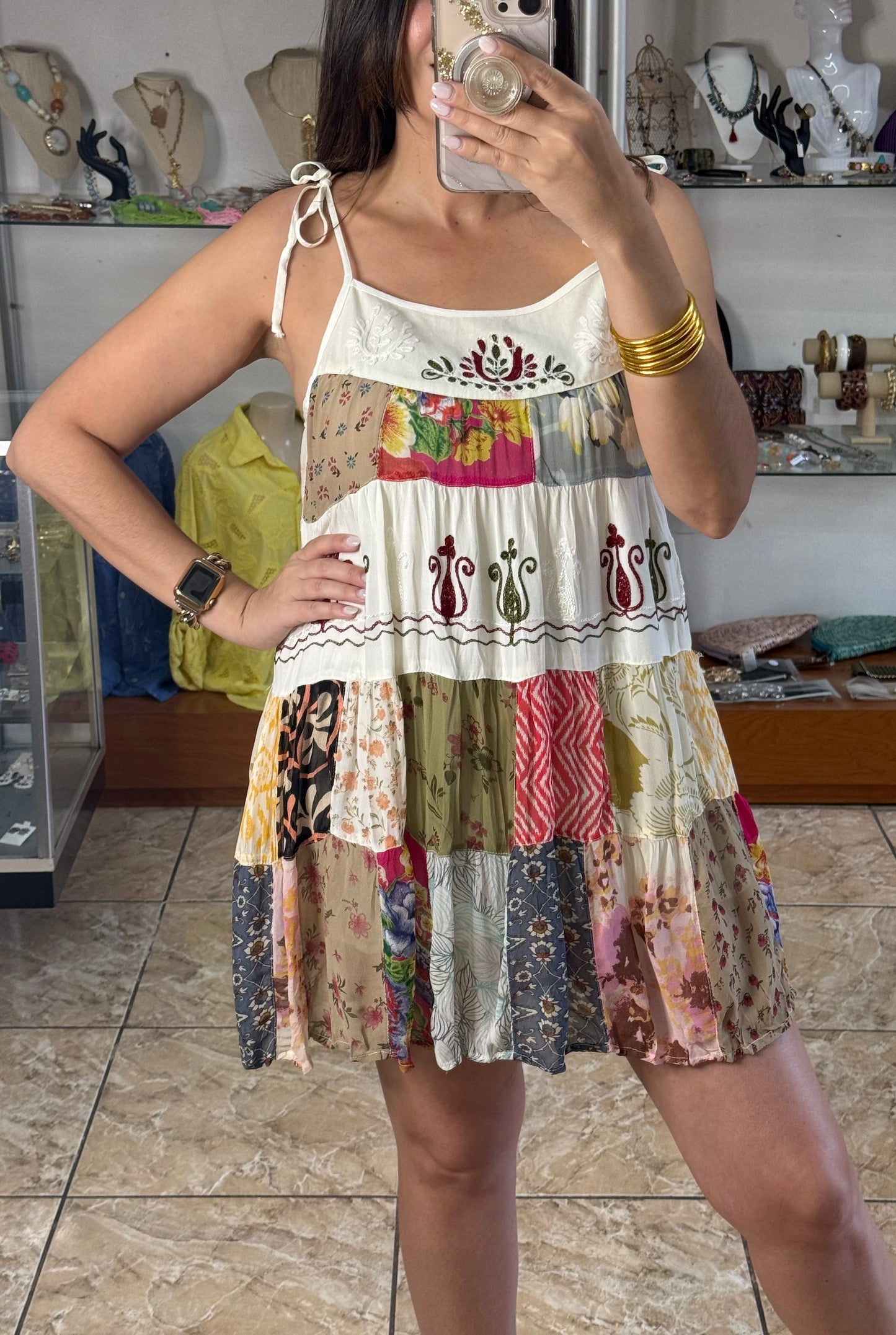 Patches Embroidered Mini Dress