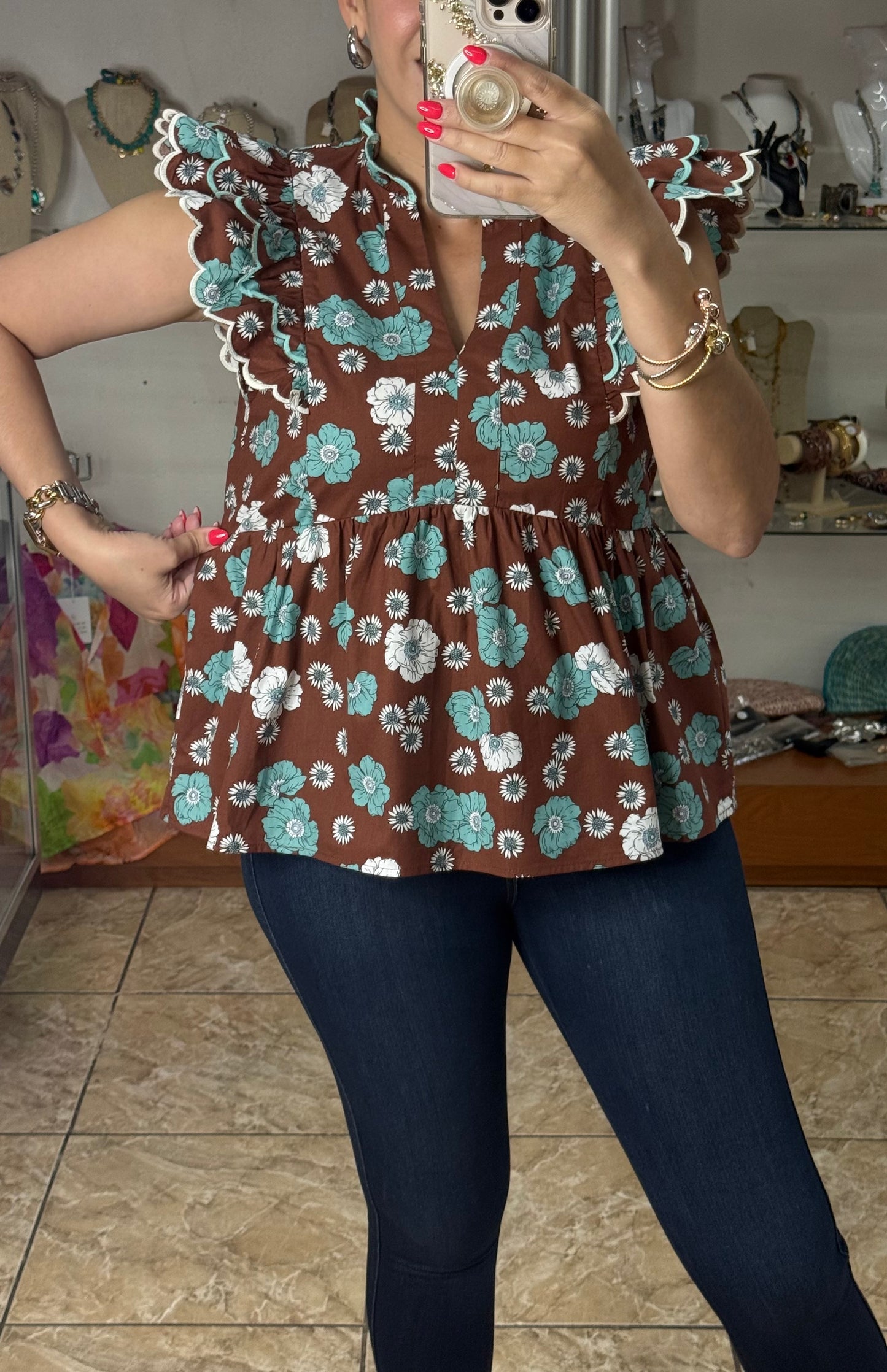 Brown Mix Floral Top