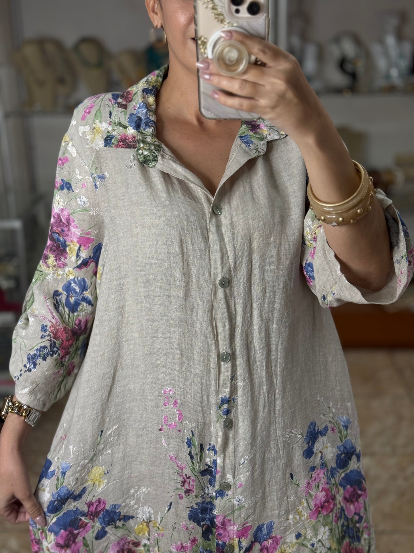 Floral OS Short Linen Dress (NO RETURNS OR EXCHANGE)