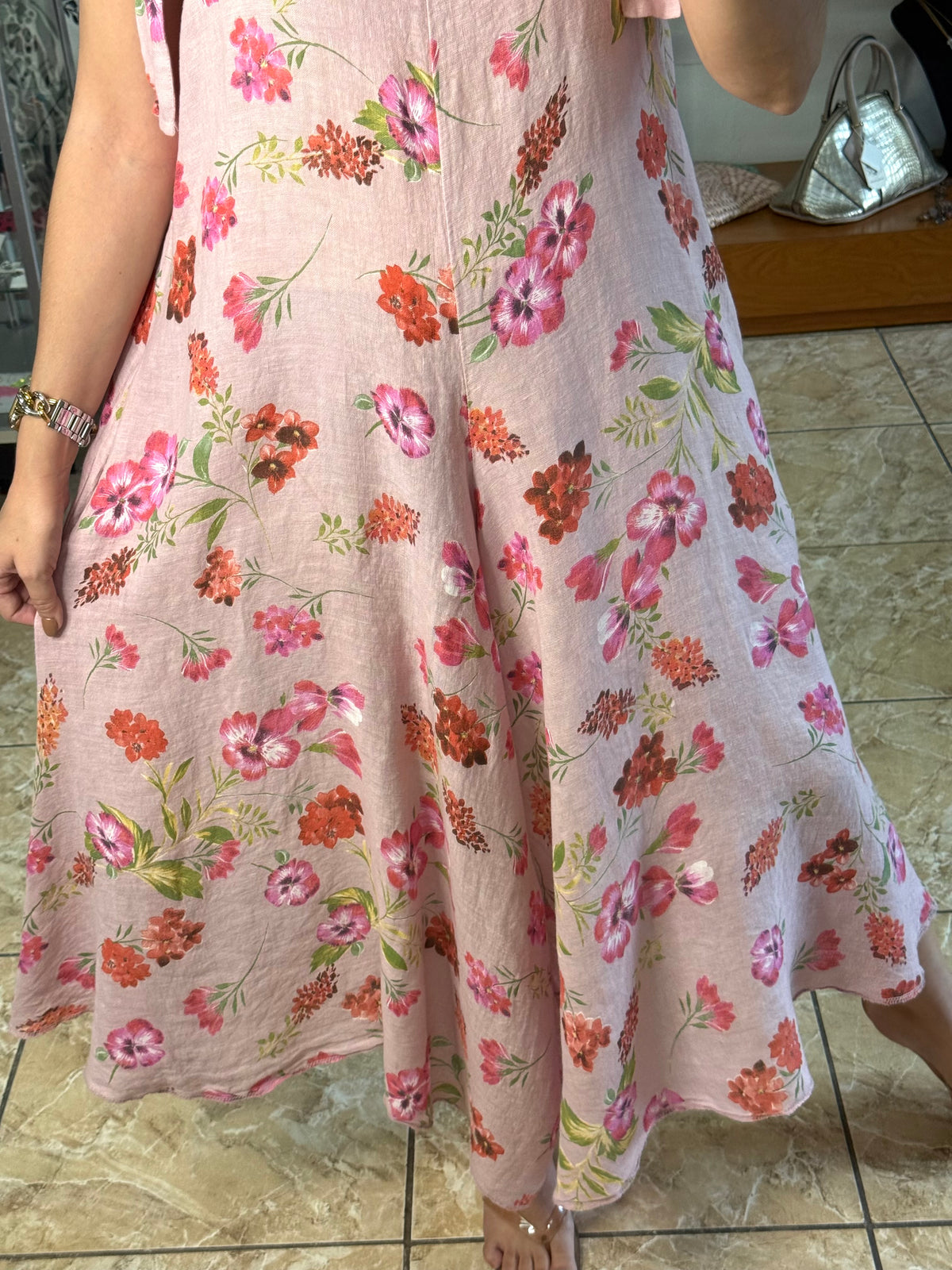 OS Dusty Rose Floral Linen Jumpsuit (NO RETURNS OR EXCHANGE)