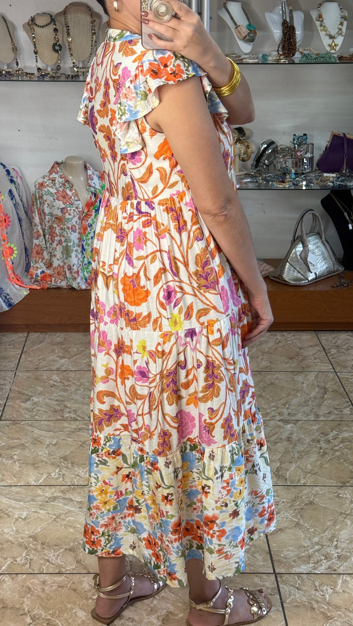Orange Mix Floral Midi Dress