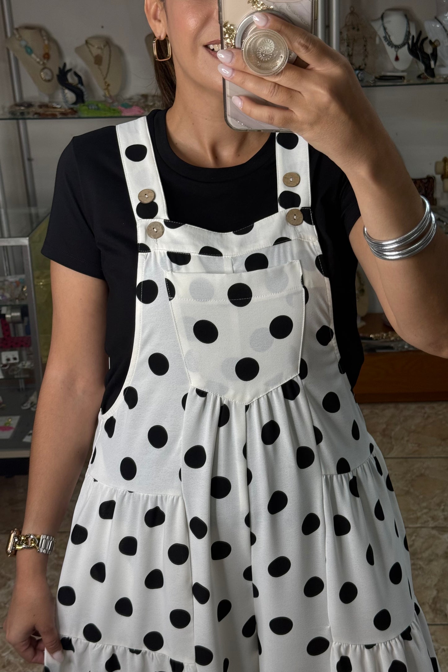 White/Black Polkadot Overall (REGULAR & PLUS) (TOP SOLD SEPARATELY)
