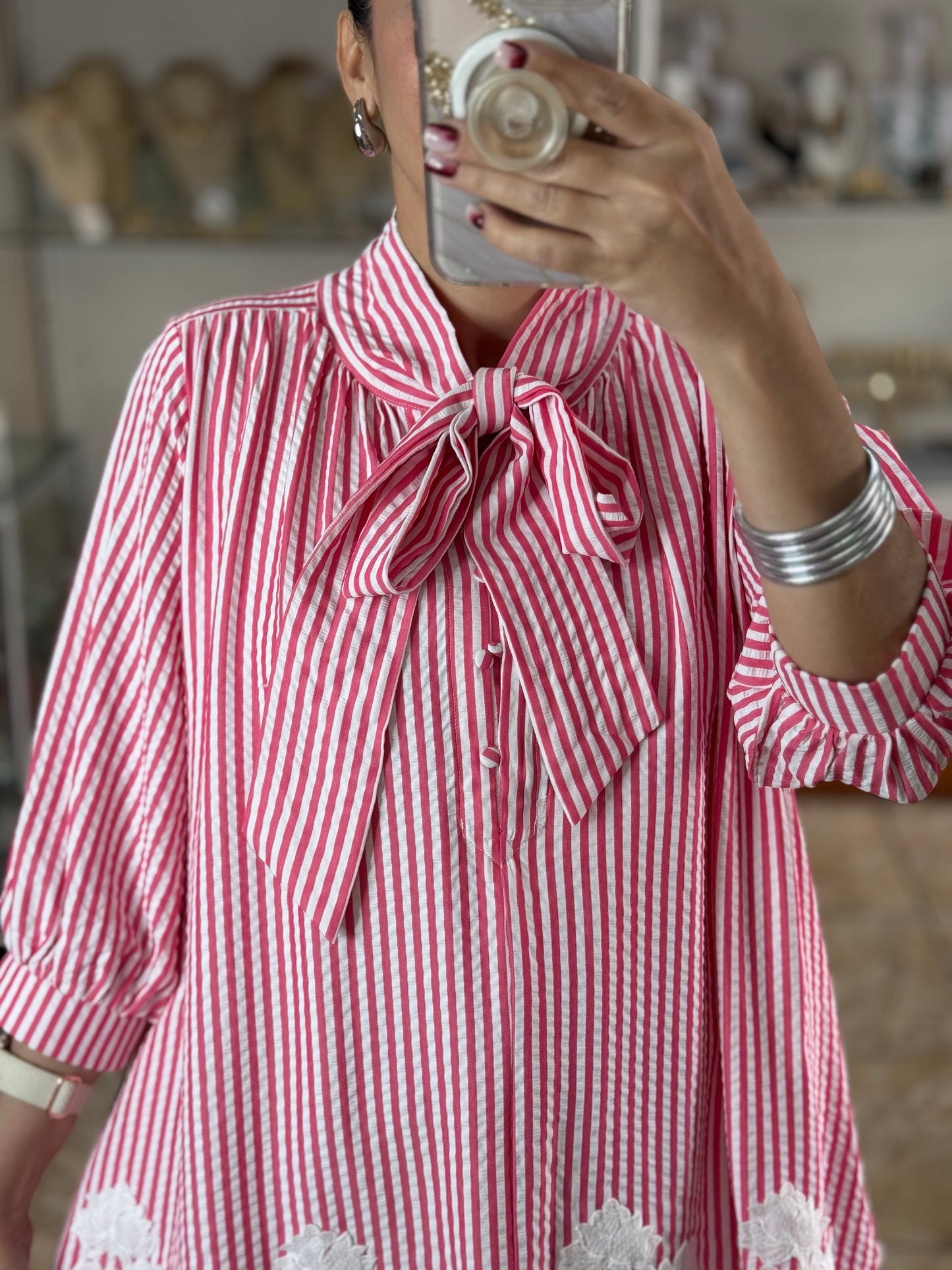 Pink Stripes Lace Trim Doll Dress