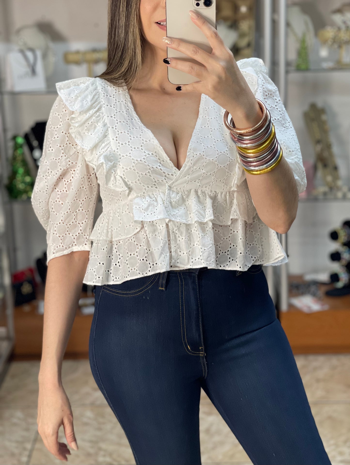 Eyelet Ruffle Top