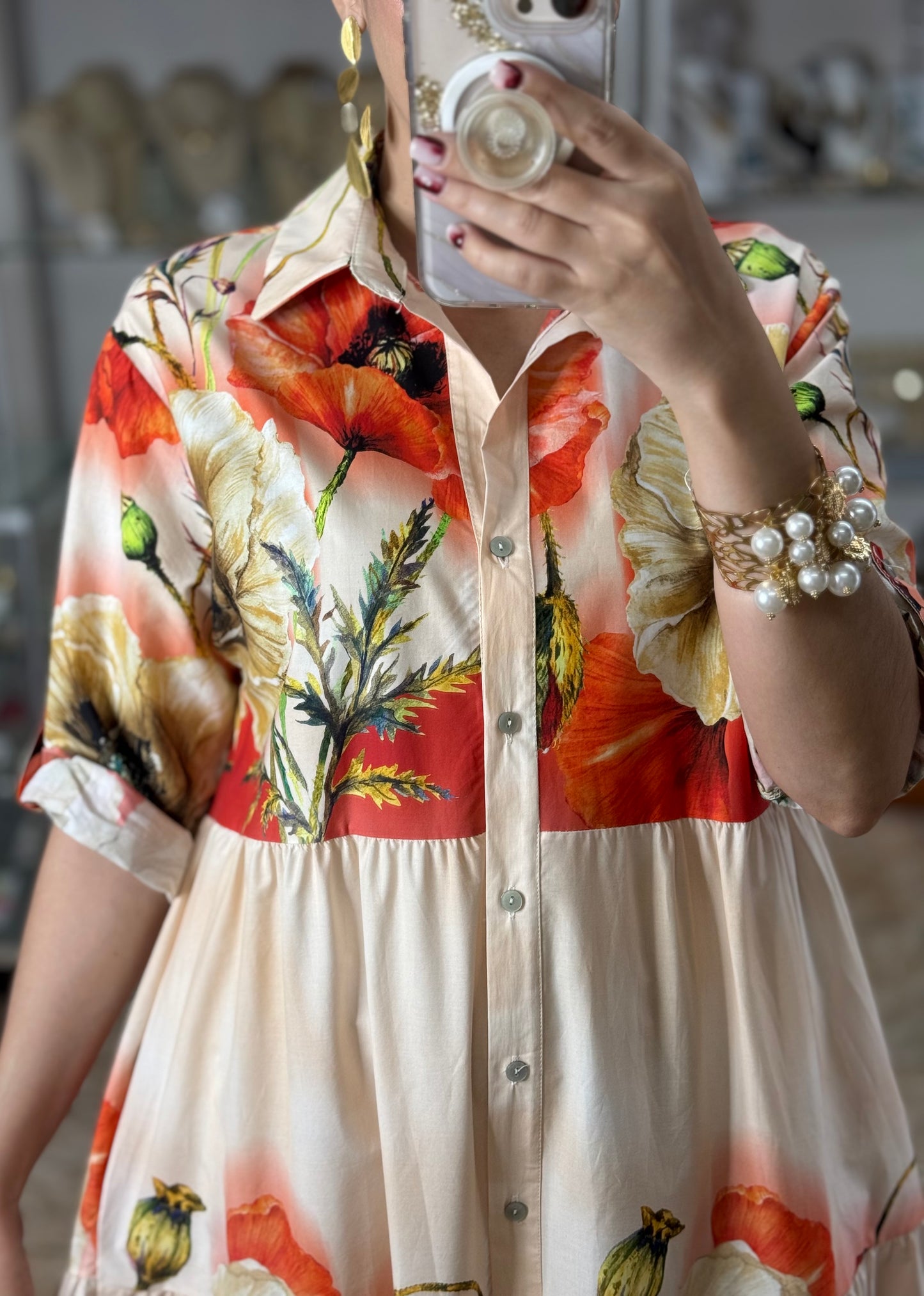 Peach/Orange Floral OS Maxi Dress (FINAL SALE)
