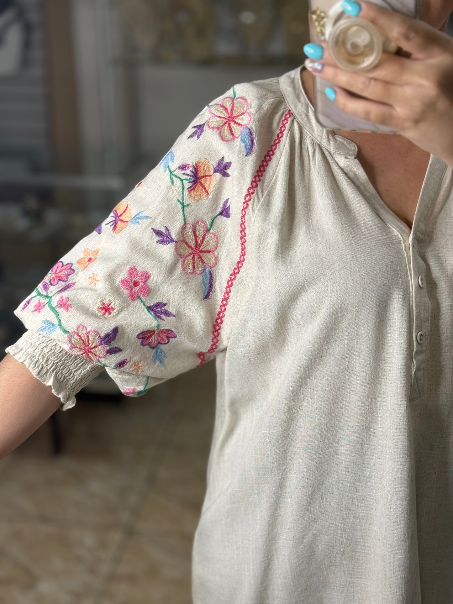 Cream Floral Embroidered Top