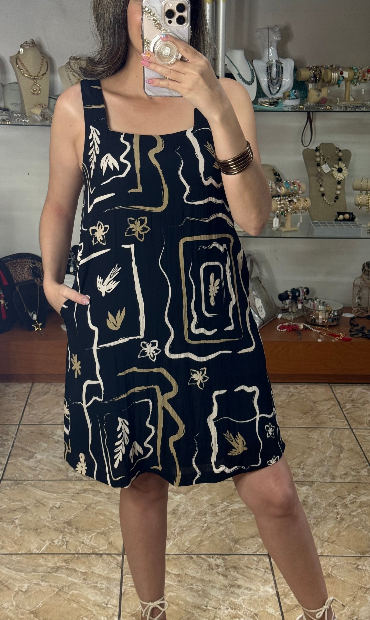 Black Sleeveless Floral Dress