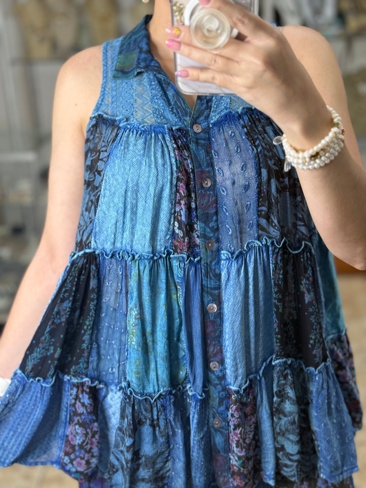 Blue Patches Boho Top and Pant Set (FINAL SALE)