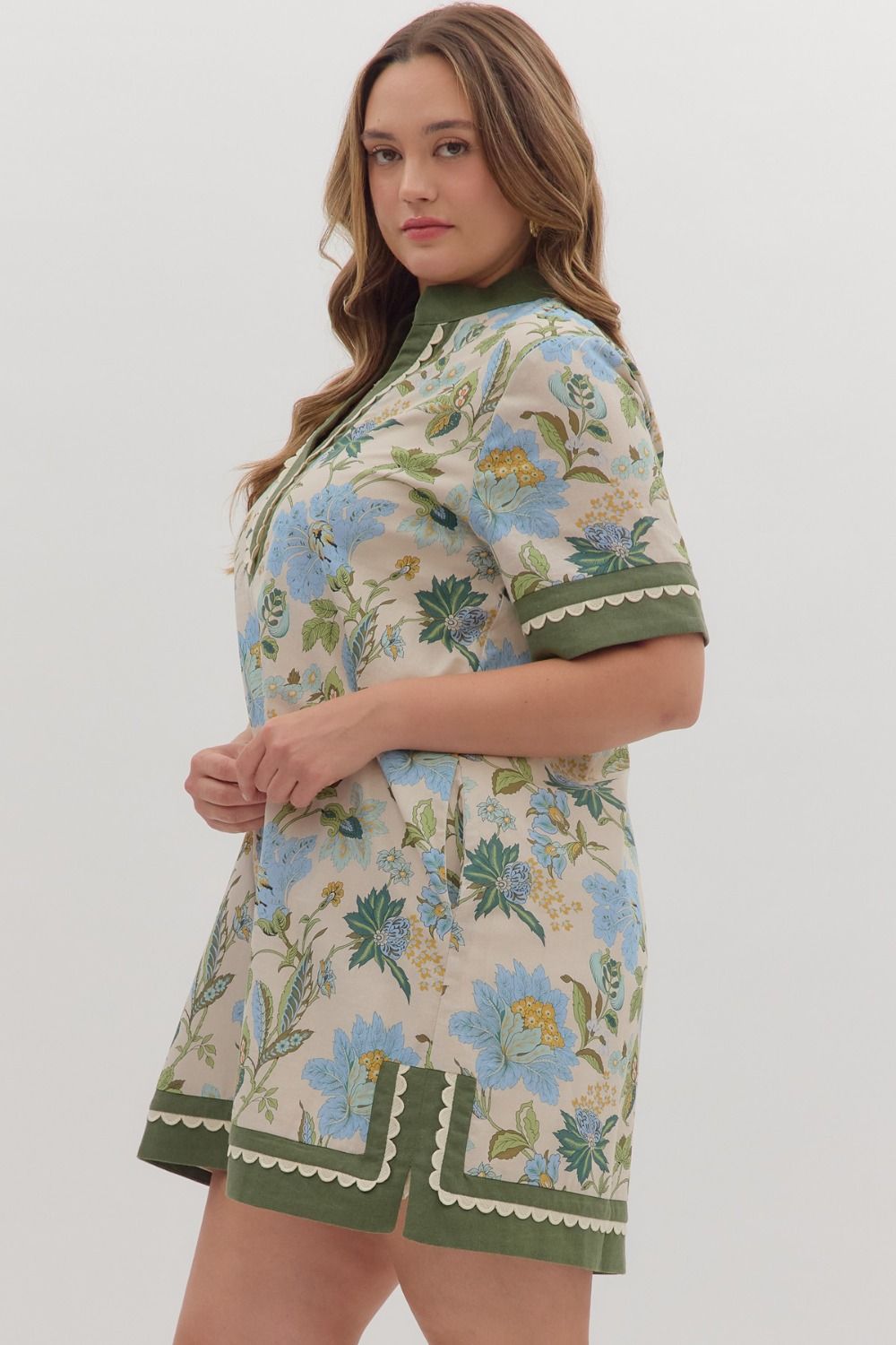 Ecru Floral Mini Dress (PLUS)