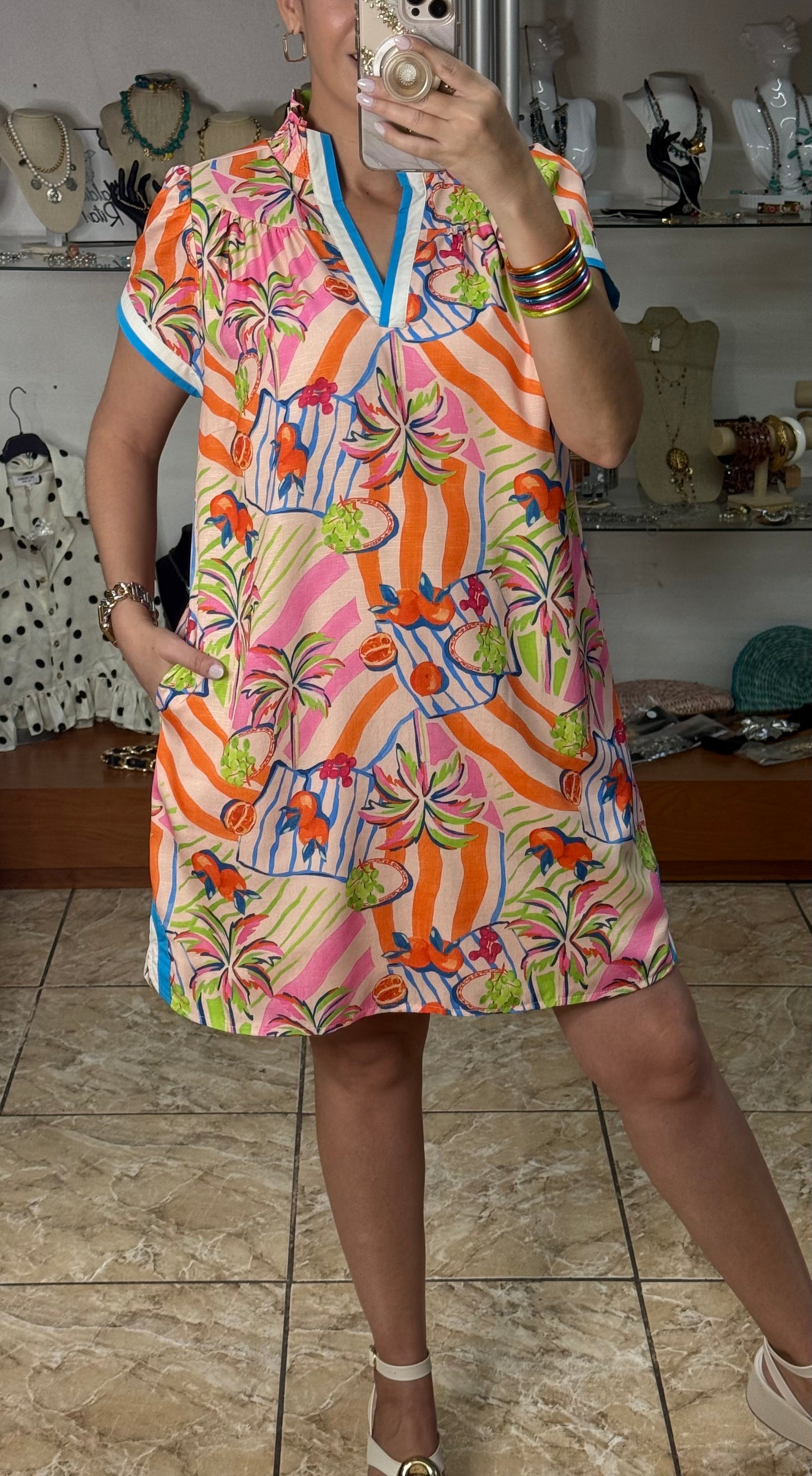 Tangerine Mix Tropical Dress