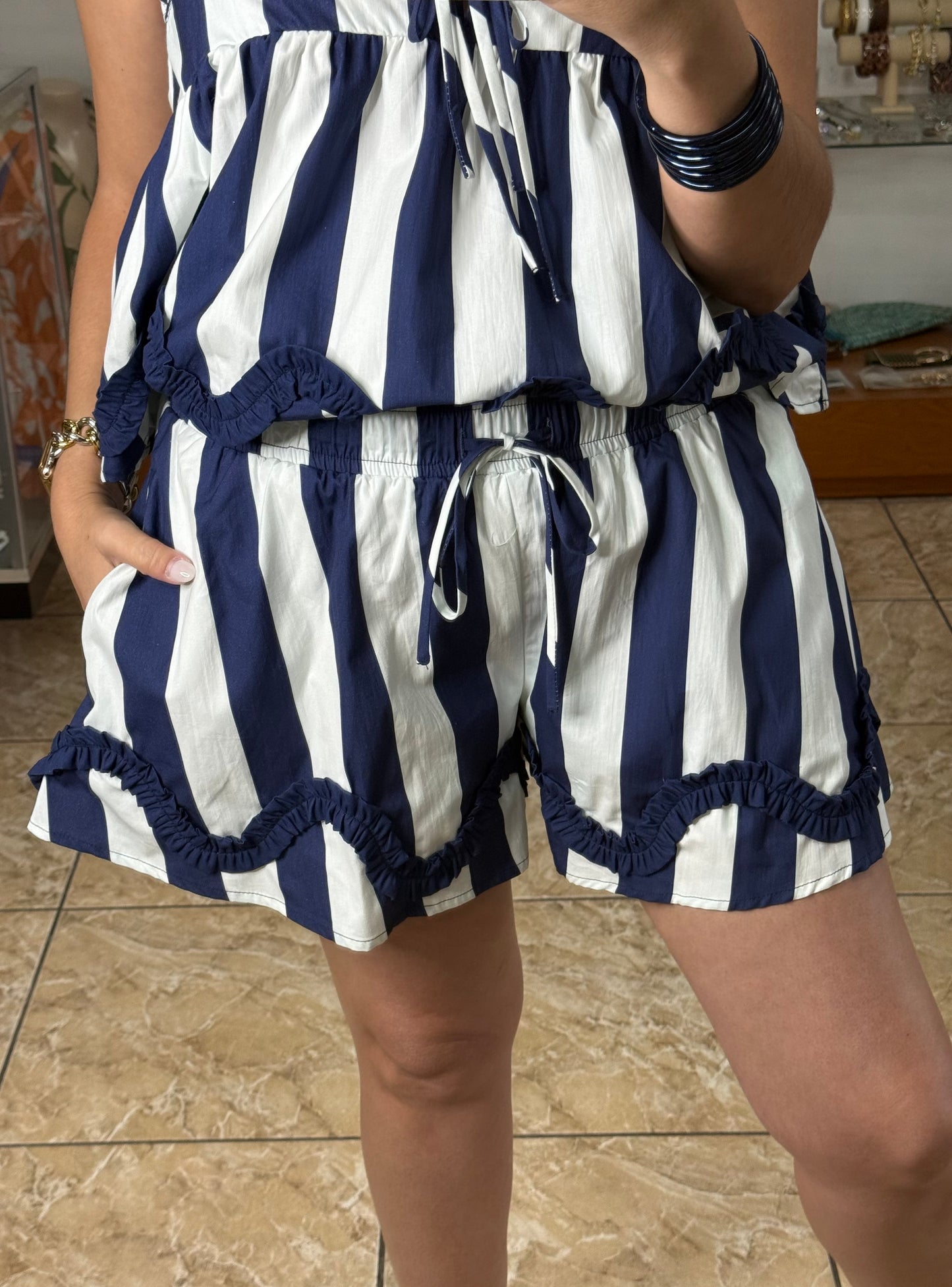 Navy/White Stripes Short Set (NO RETURNS OR EXCHANGE)