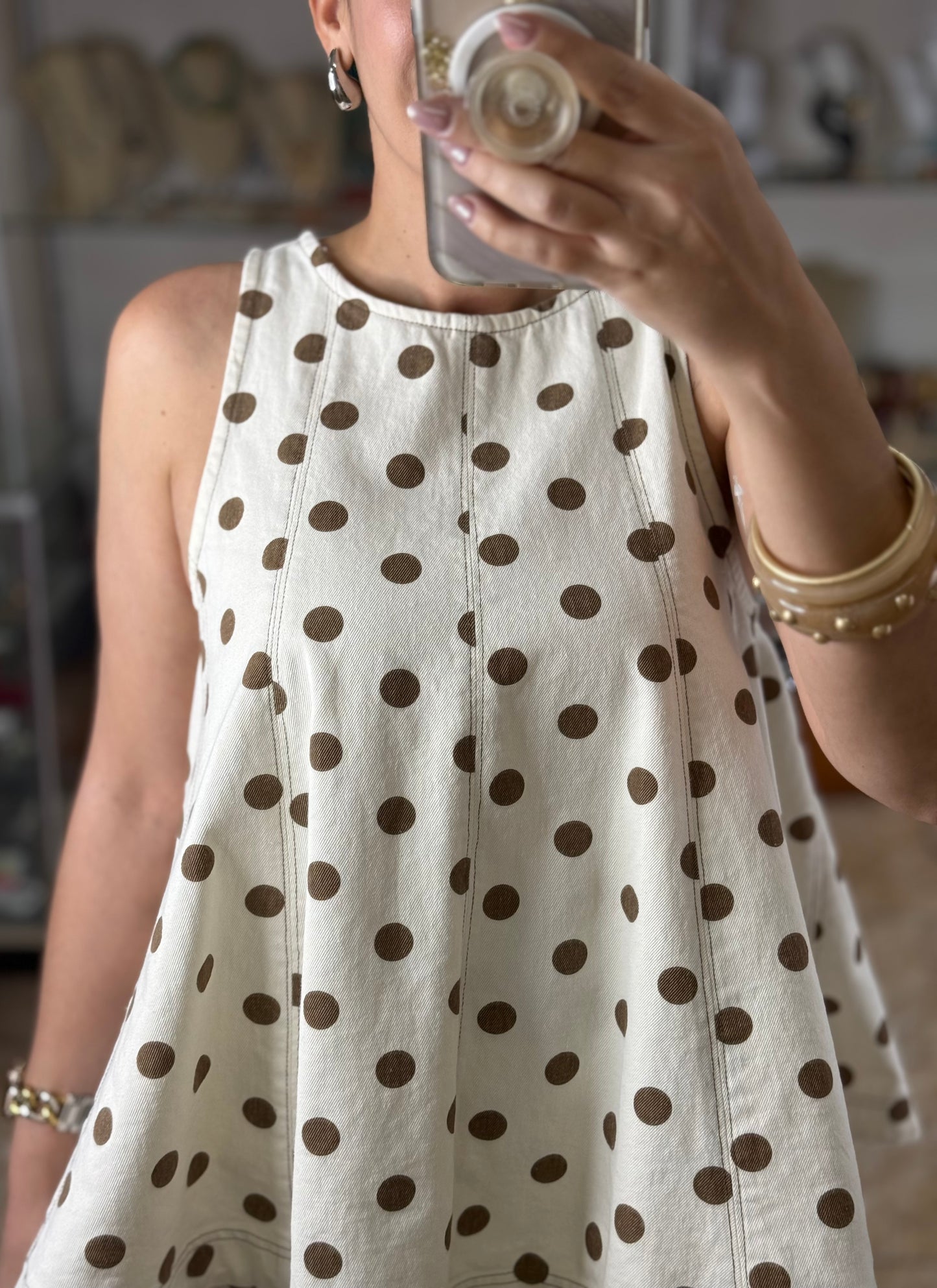 Sleeveless Top & Short Polkadot Denim Set