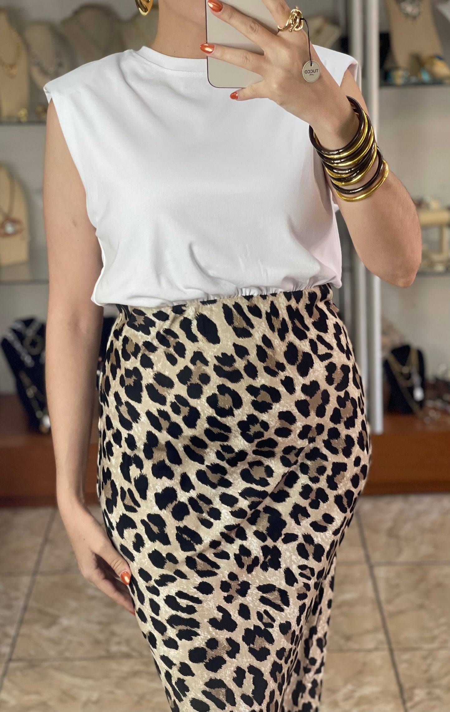 Shoulder Pads Leopard Midi Dress