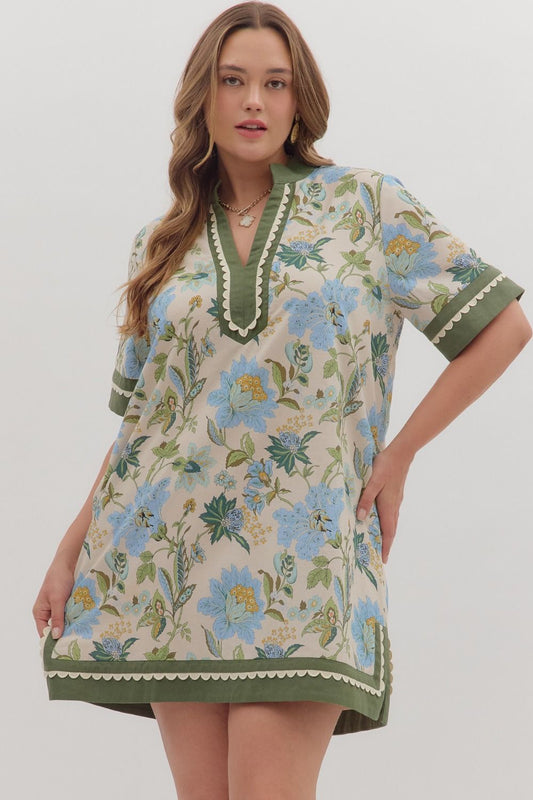 Ecru Floral Mini Dress (PLUS)