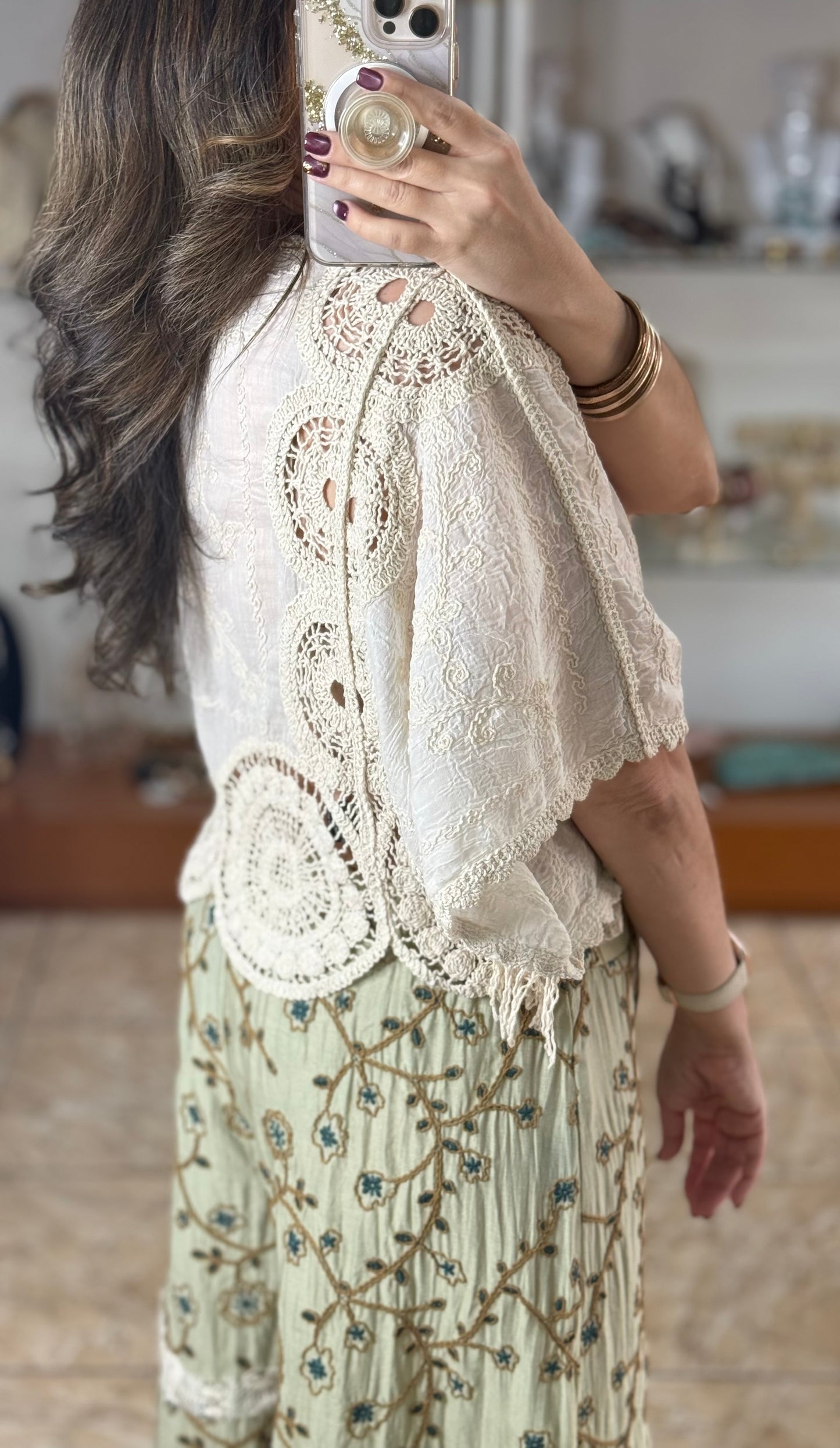 OS Natural Embroidered/Crochet Crop Top (FINAL SALE)