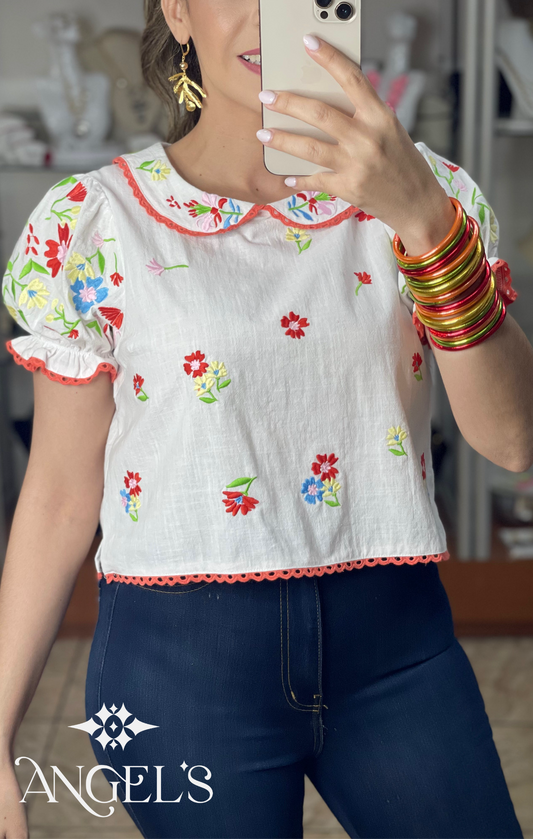 Embroidered Crop Top