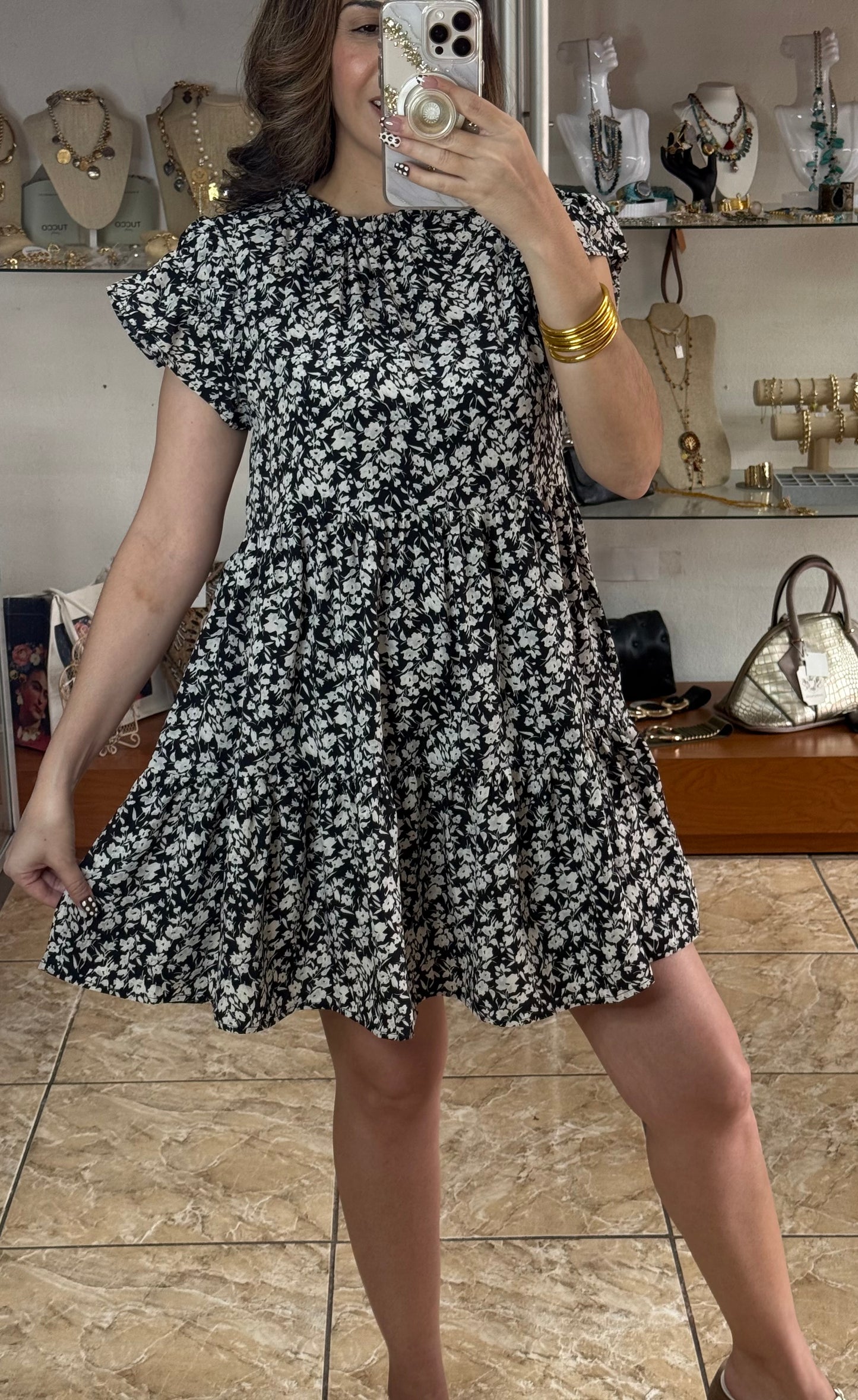 Black/White Floral Mini Dress