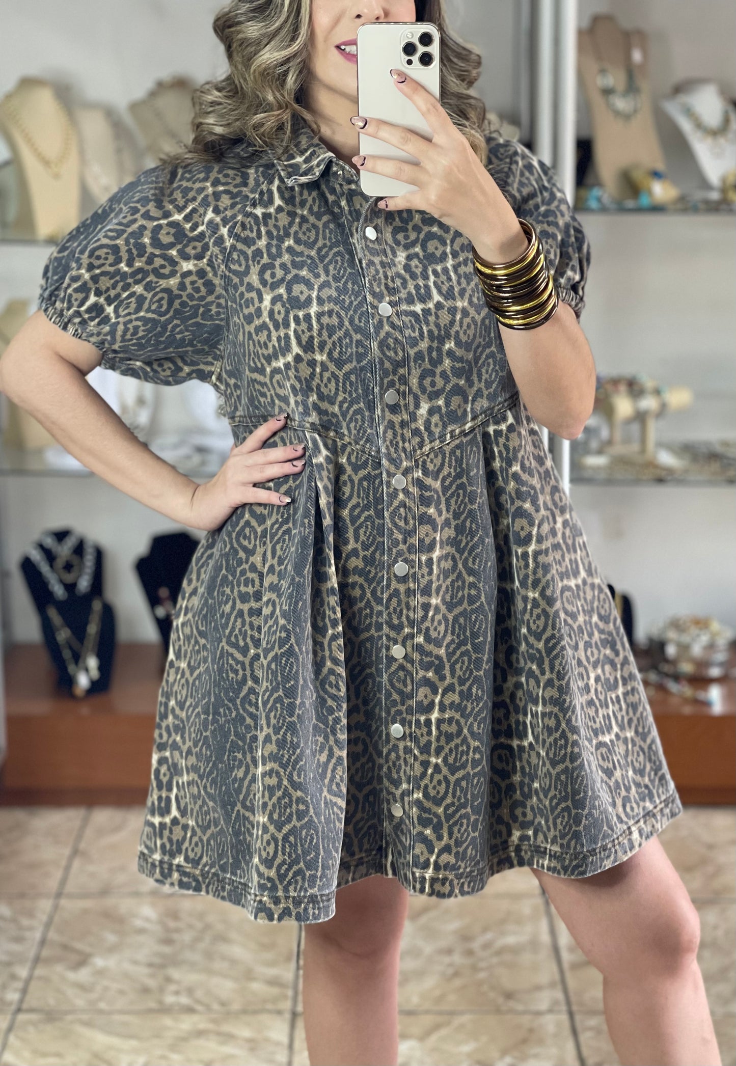 Cheetah Print Denim Dress