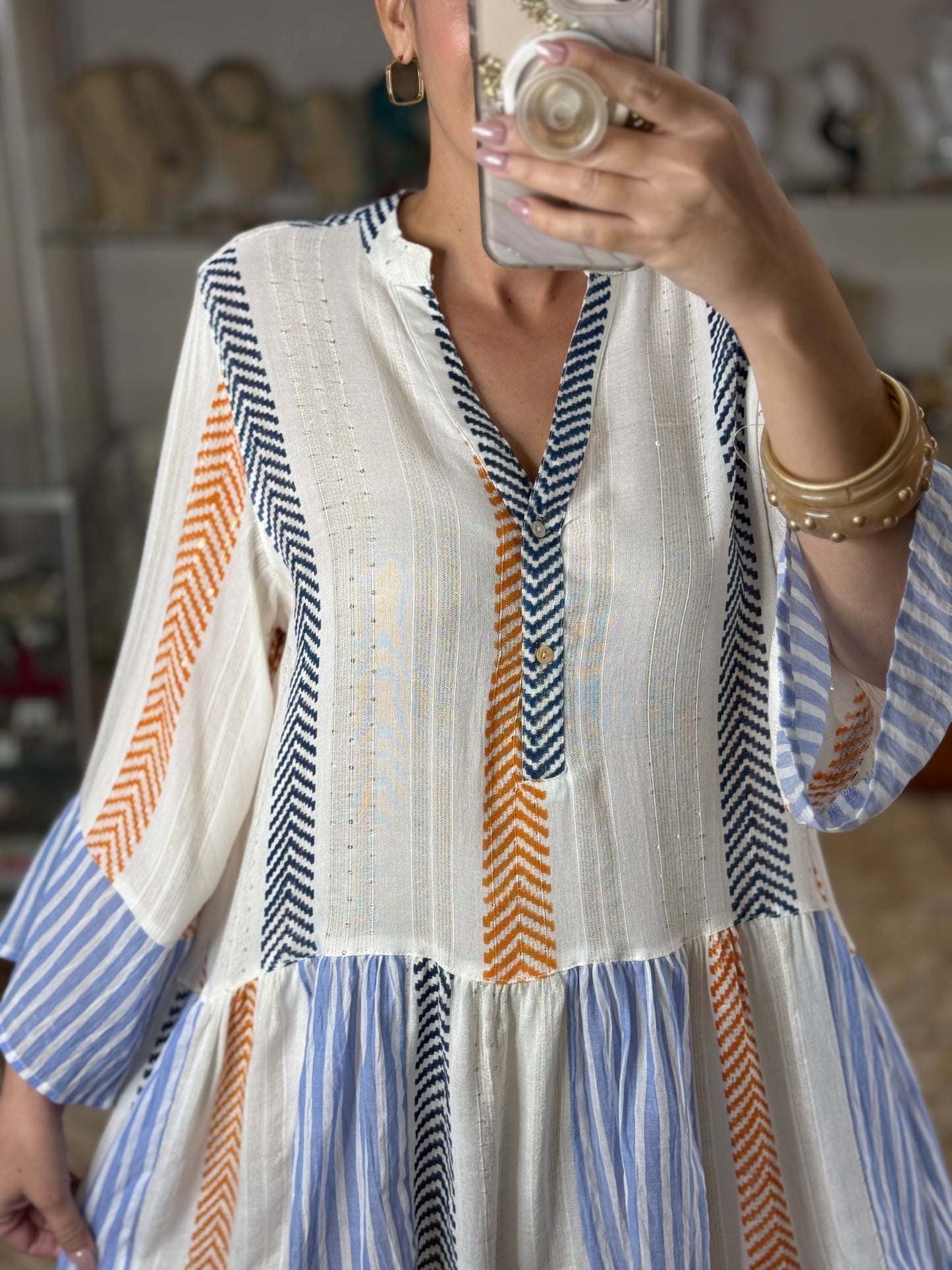 Stripes Mix with Sequins Boho Mini Dress (NO RETURNS OR EXCHANGE)