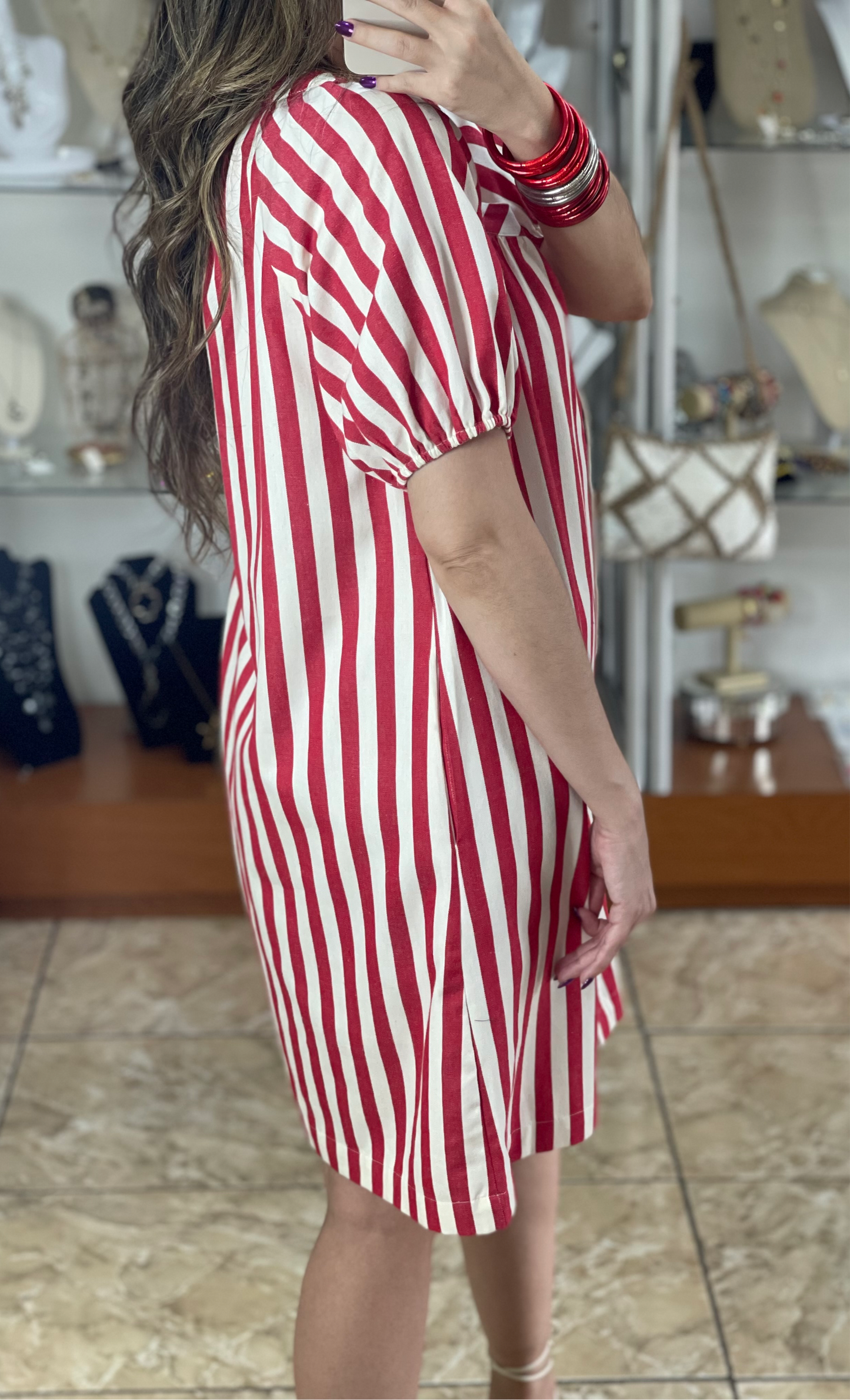 Red Stripes Denim Dress