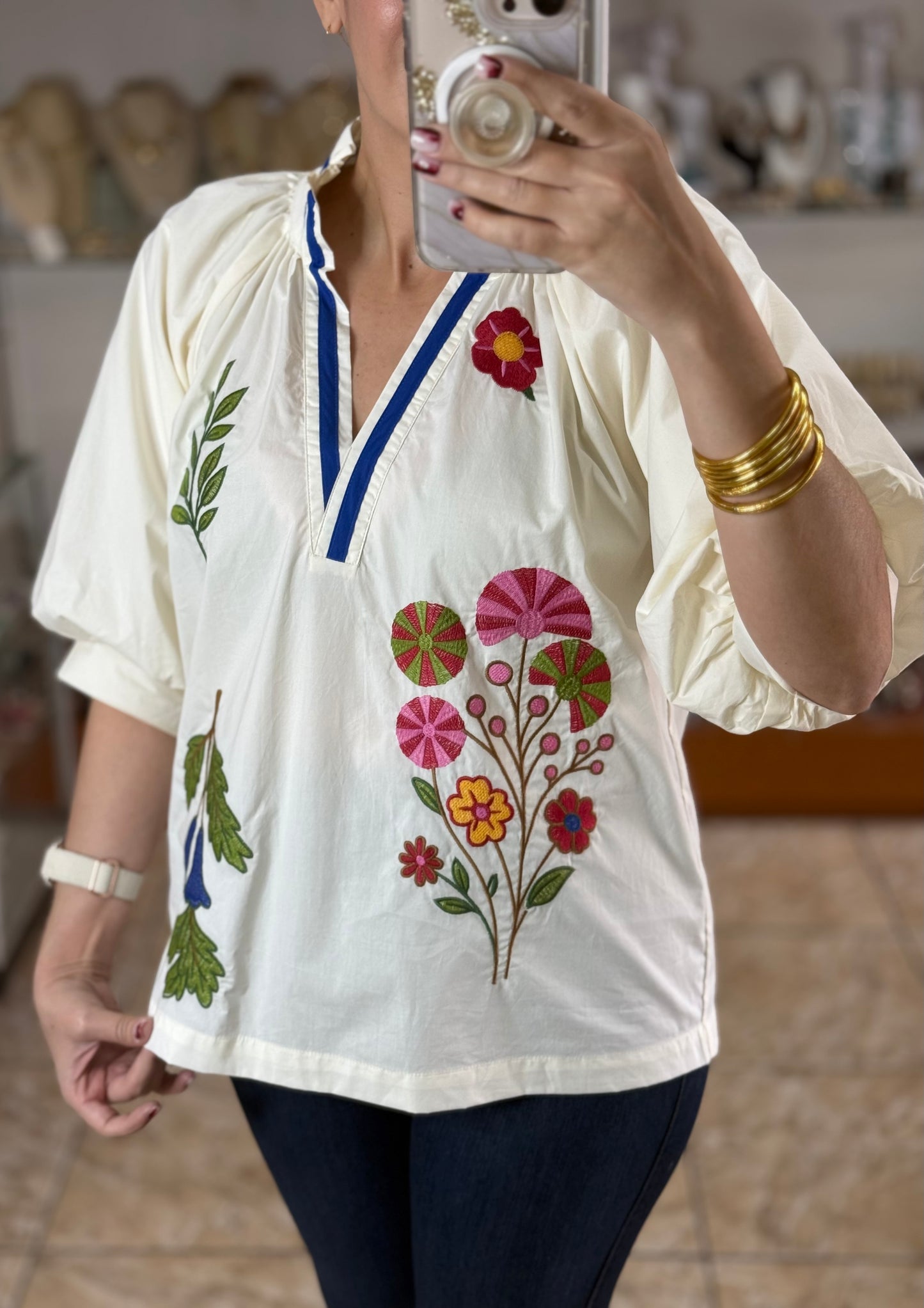 Cream Floral Embroidered Top