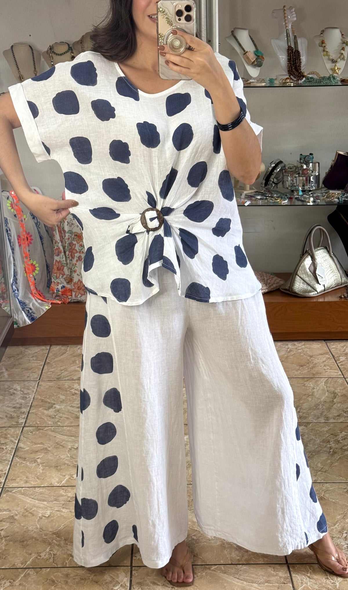 OS Polkadots Linen Set (NO RETURNS OR EXCHANGE)