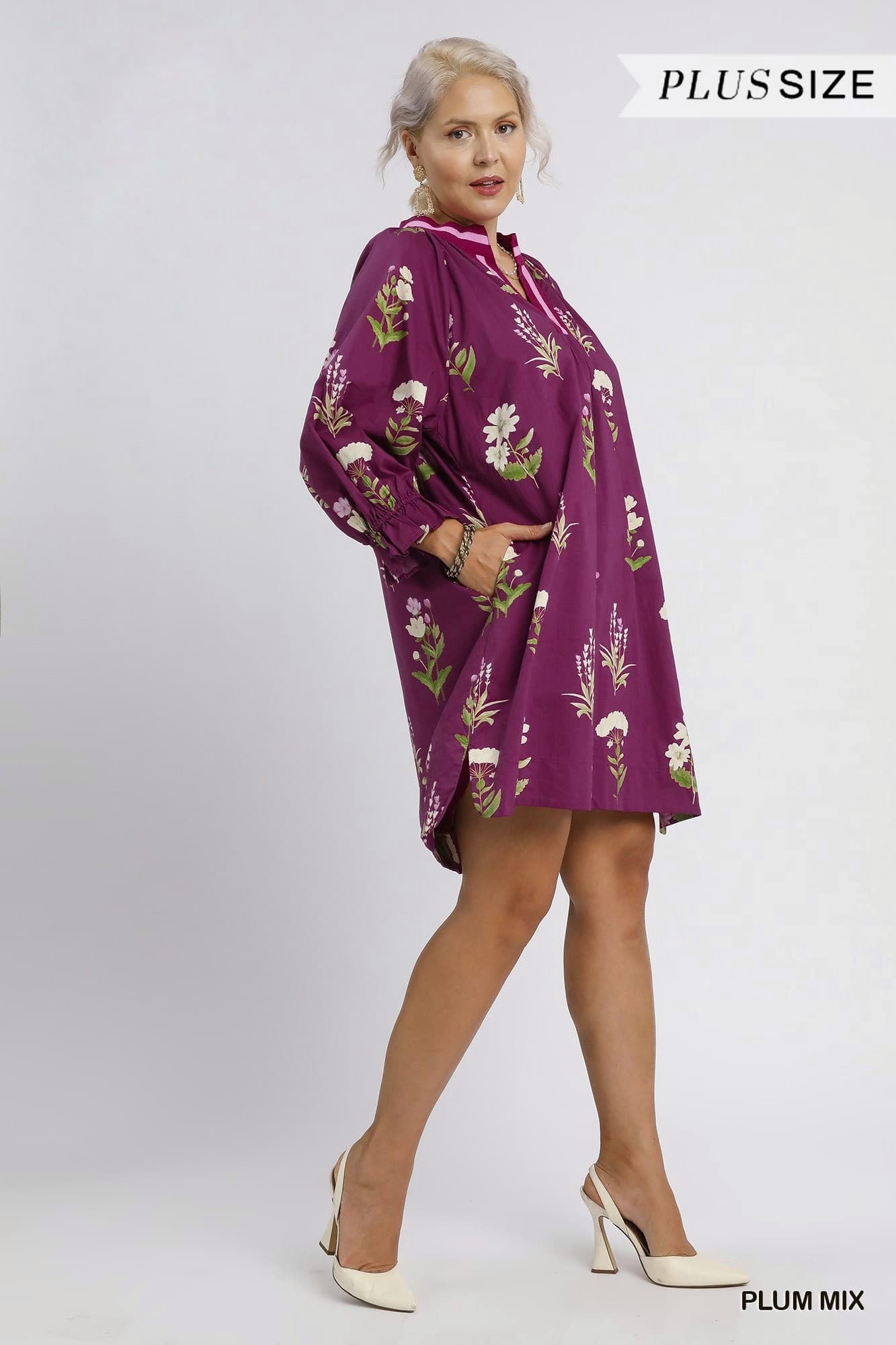 Floral Tunic Dress with Contrast Trim (PLUS)