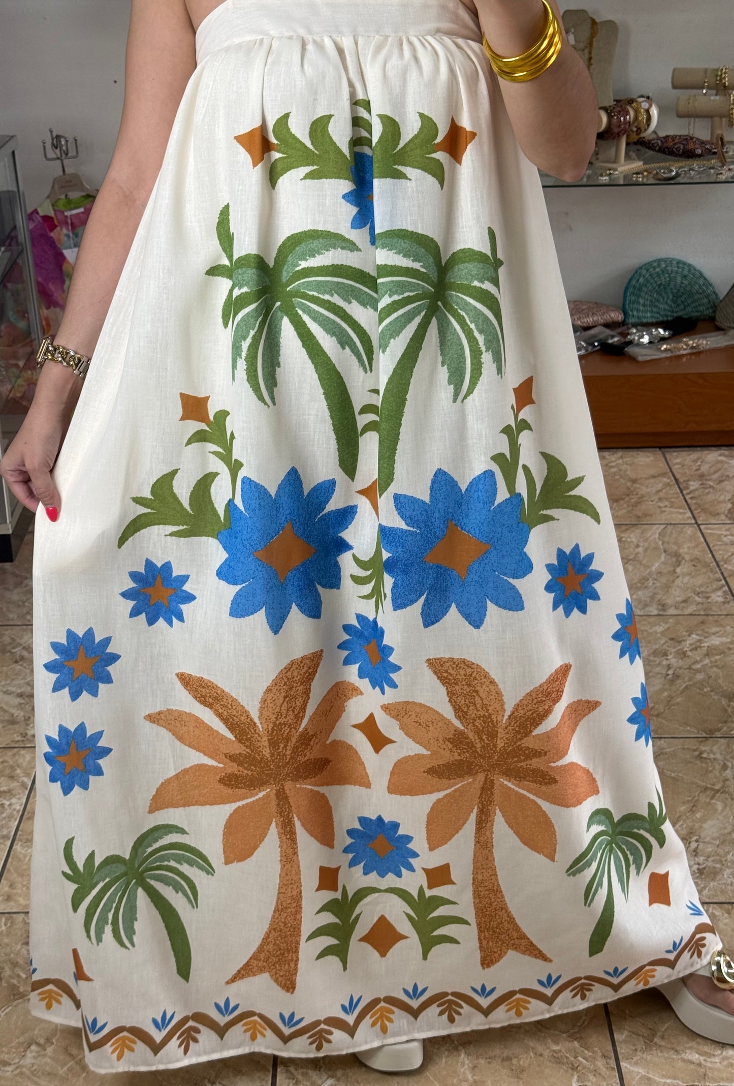 Palm Trees and Flowers Maxi Dress
