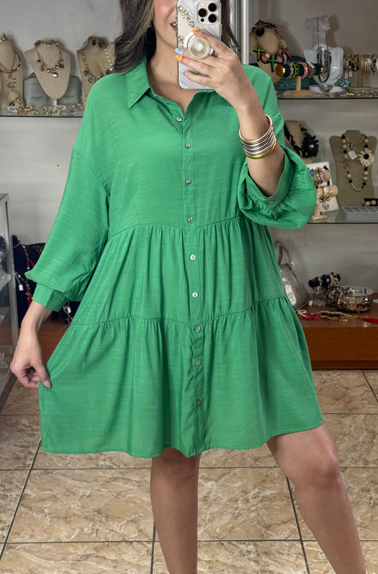 Long Sleeves Green Doll Dress