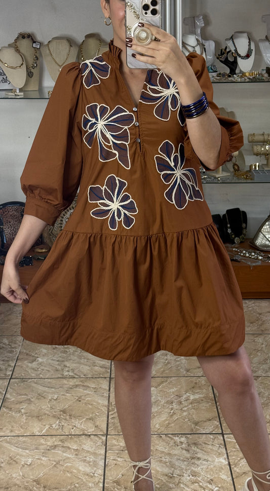 Caramel Floral Mini Dress