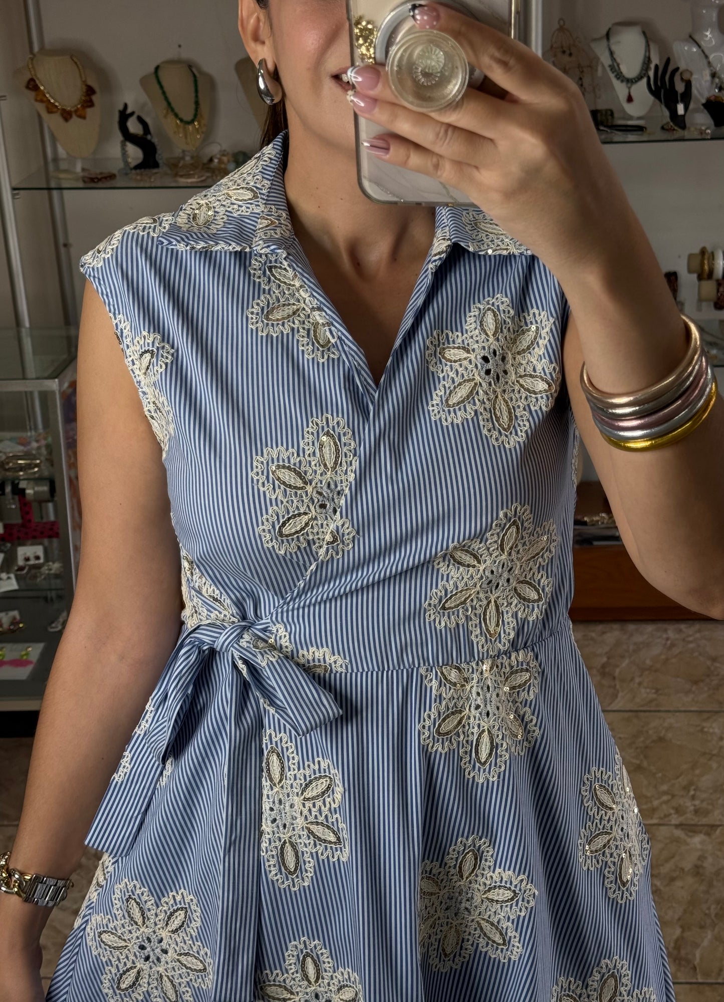 Stripes & Flowers OS Wrap Dress (NO RETURNS OR EXCHANGE)