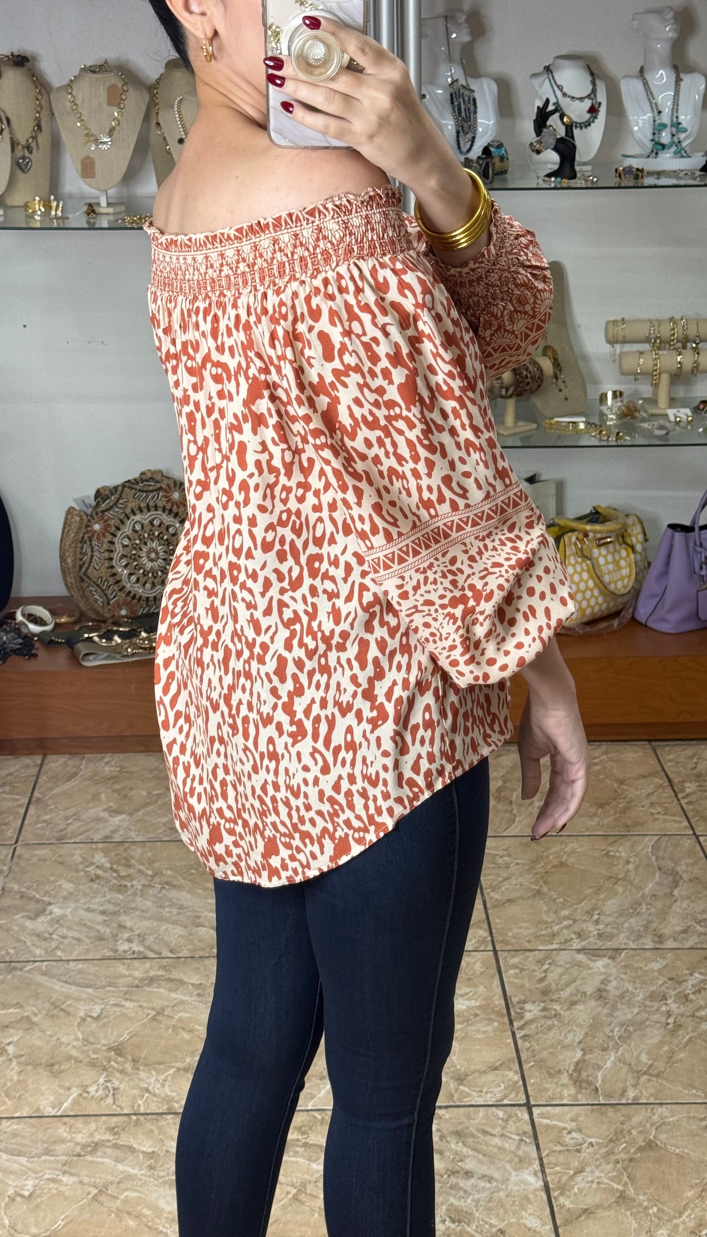 Salmon Mix Off Shoulder Top
