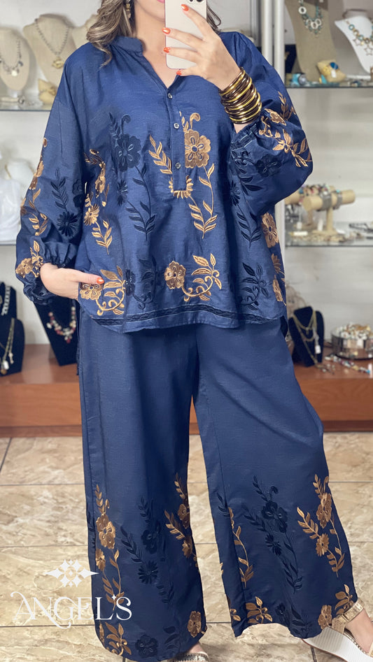 Embroidered Top and Pant Set