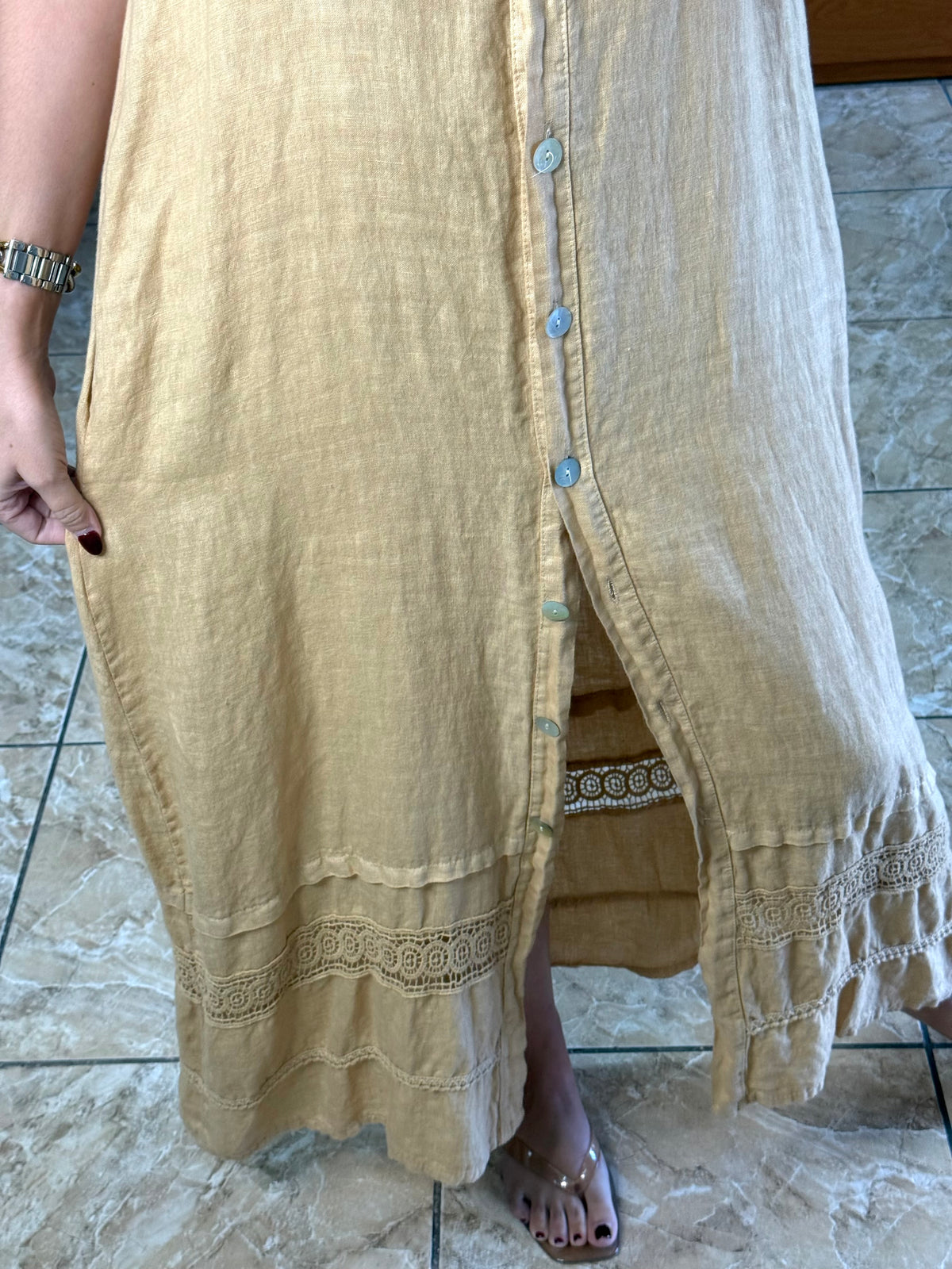 OS Ruffle Sleeves Button Down Linen Dress (NO RETURNS OR EXCHANGE)