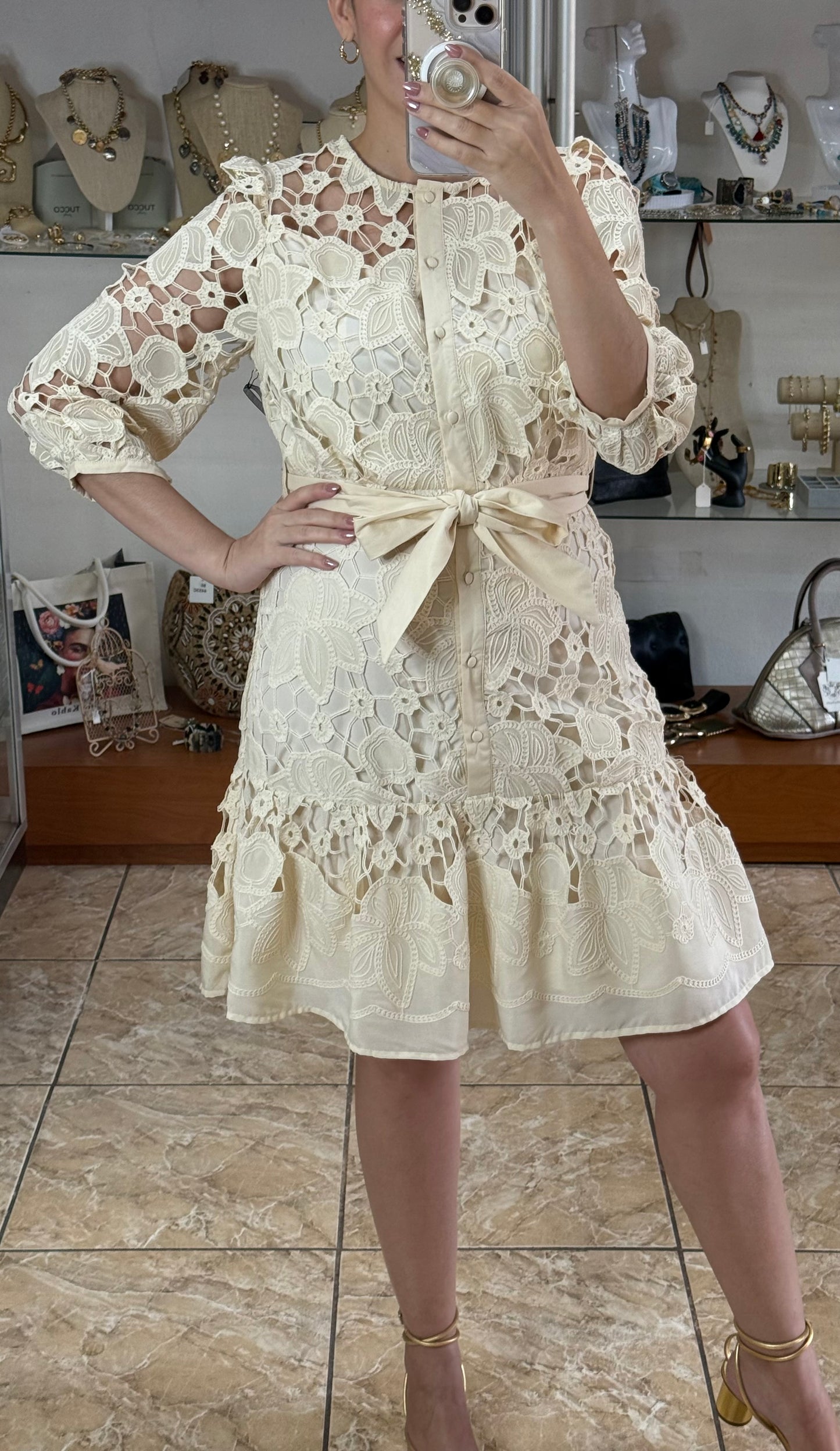 Cream Classic Lace Dress