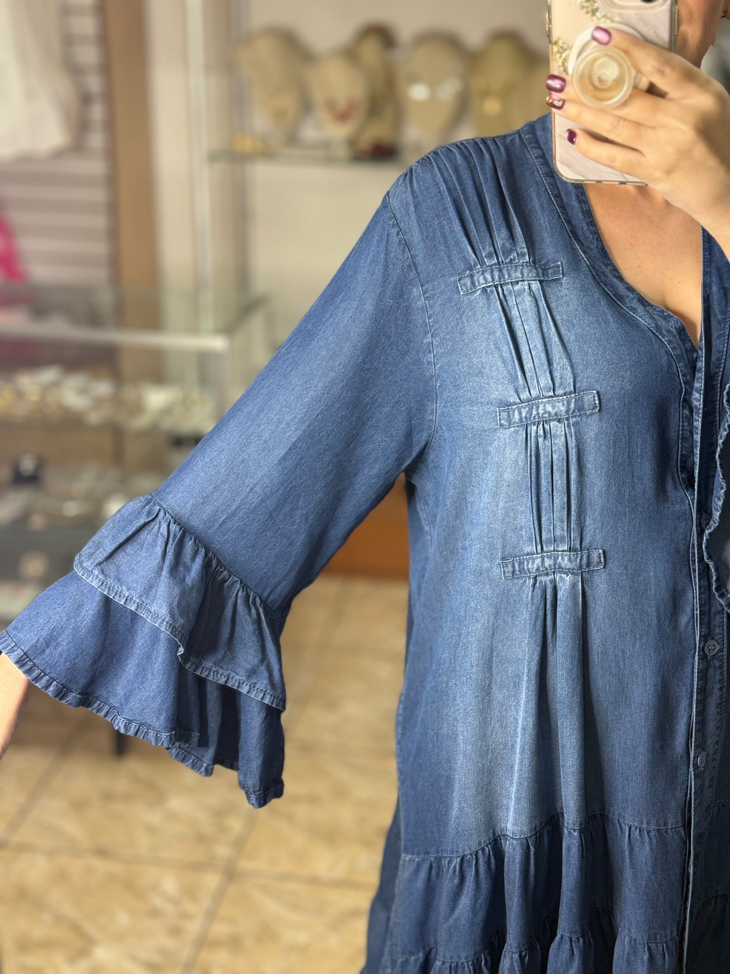 Button Down Tiered Denim Dress (FINAL SALE)