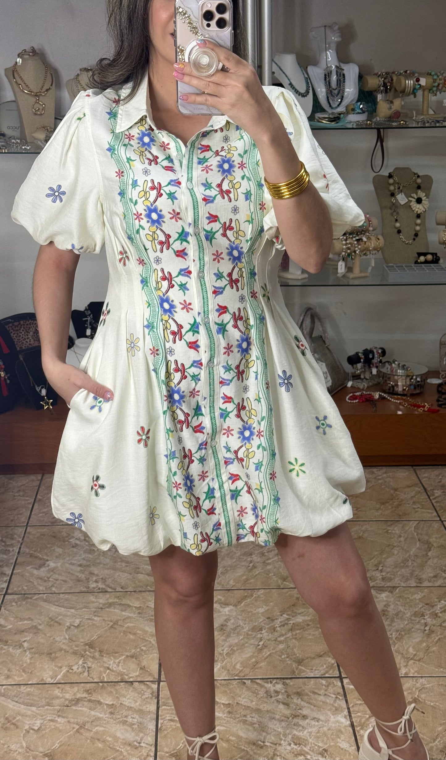 Puff Sleeves Bubble Floral Dress