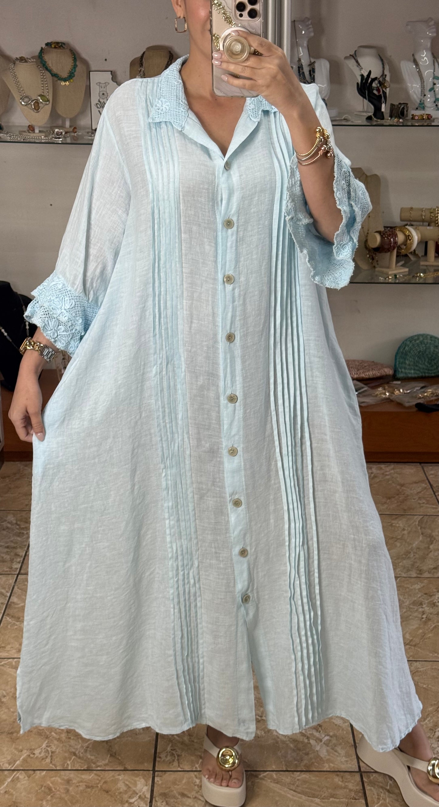 Camelia OS Linen Maxi Dress (NO RETURNS OR EXCHANGE)