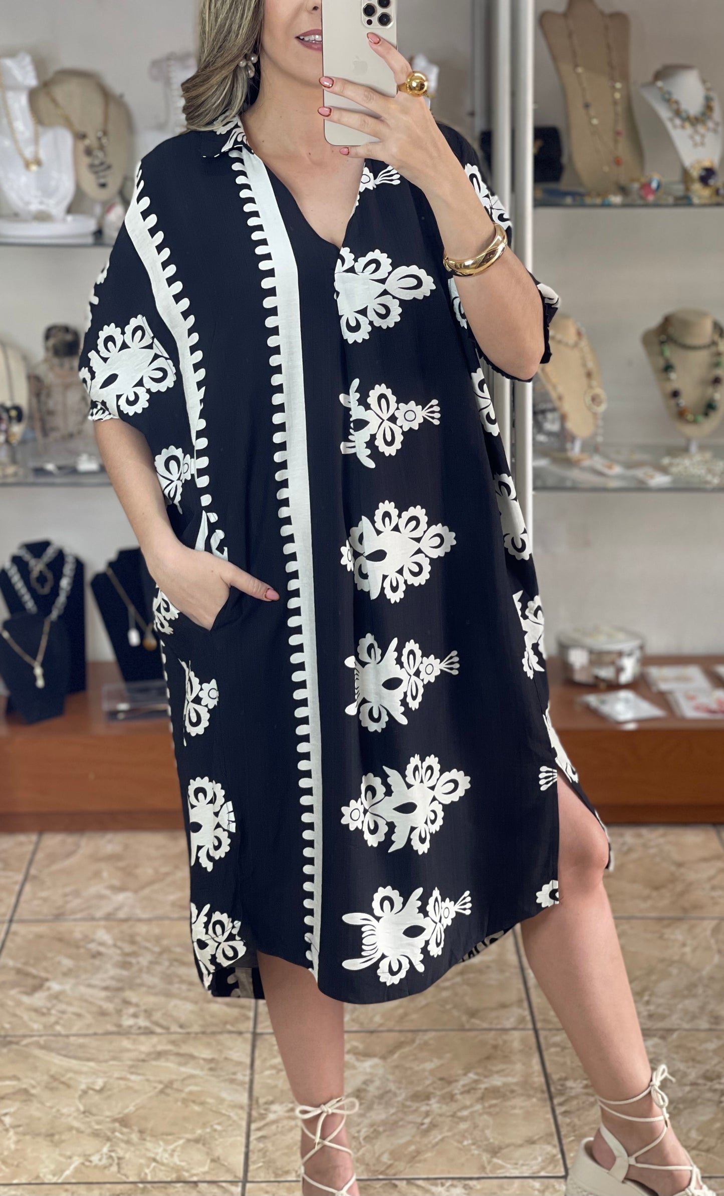 Abstract Print Midi Dress