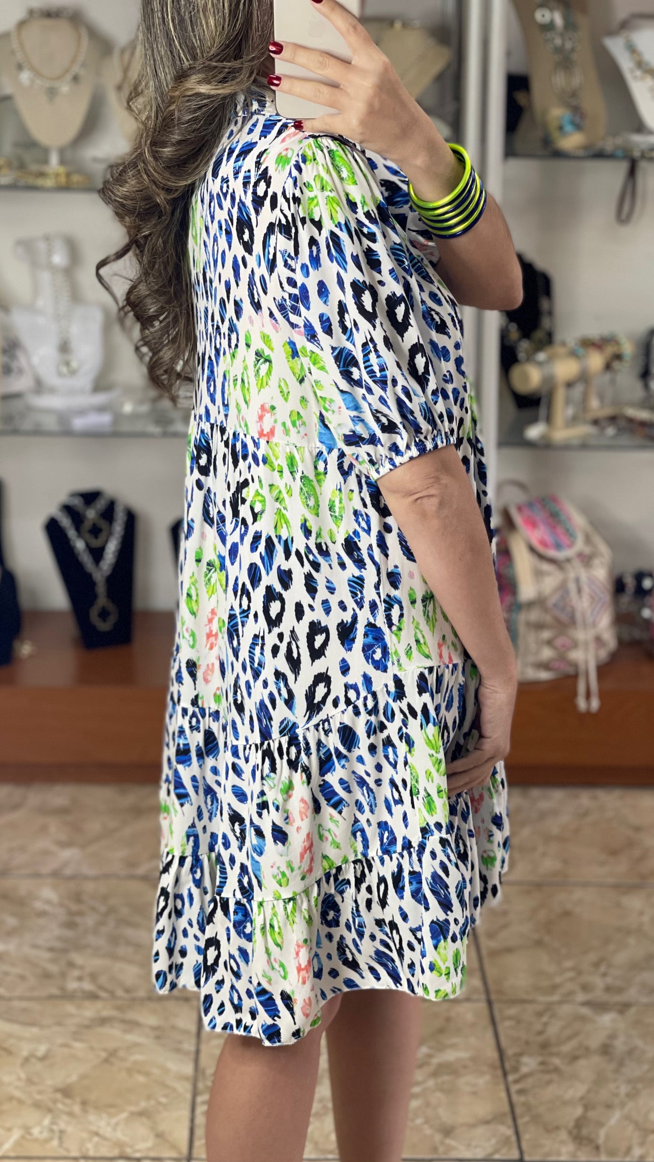 Blue/Green Animal Print OS Dress