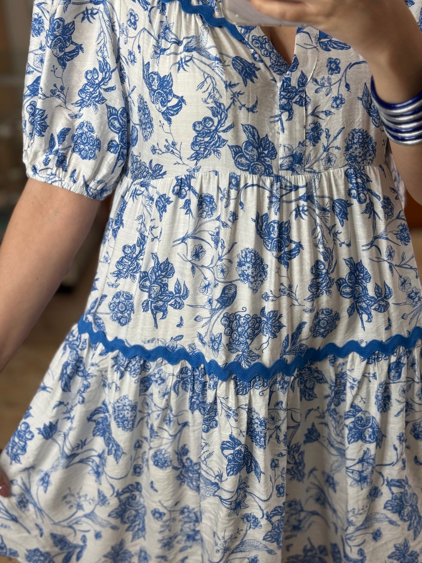 White and Blue Floral Doll Dress