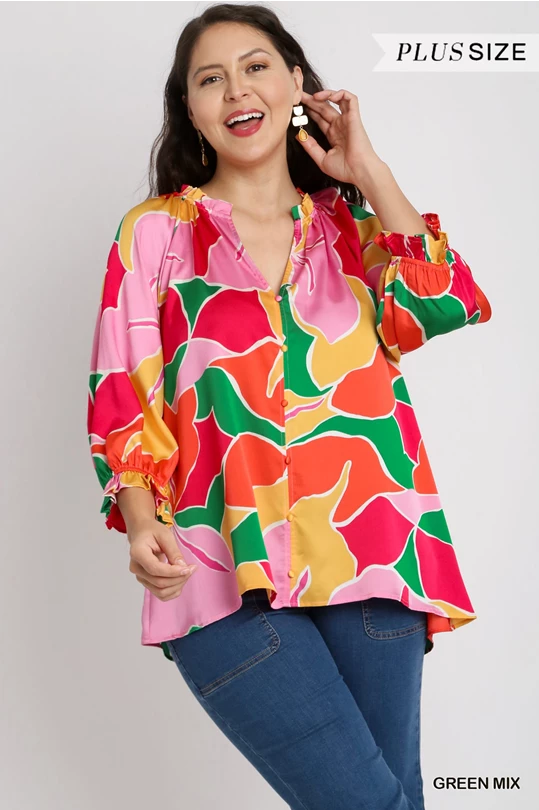 Satin Abstract Print Boxy Cut Top (PLUS)