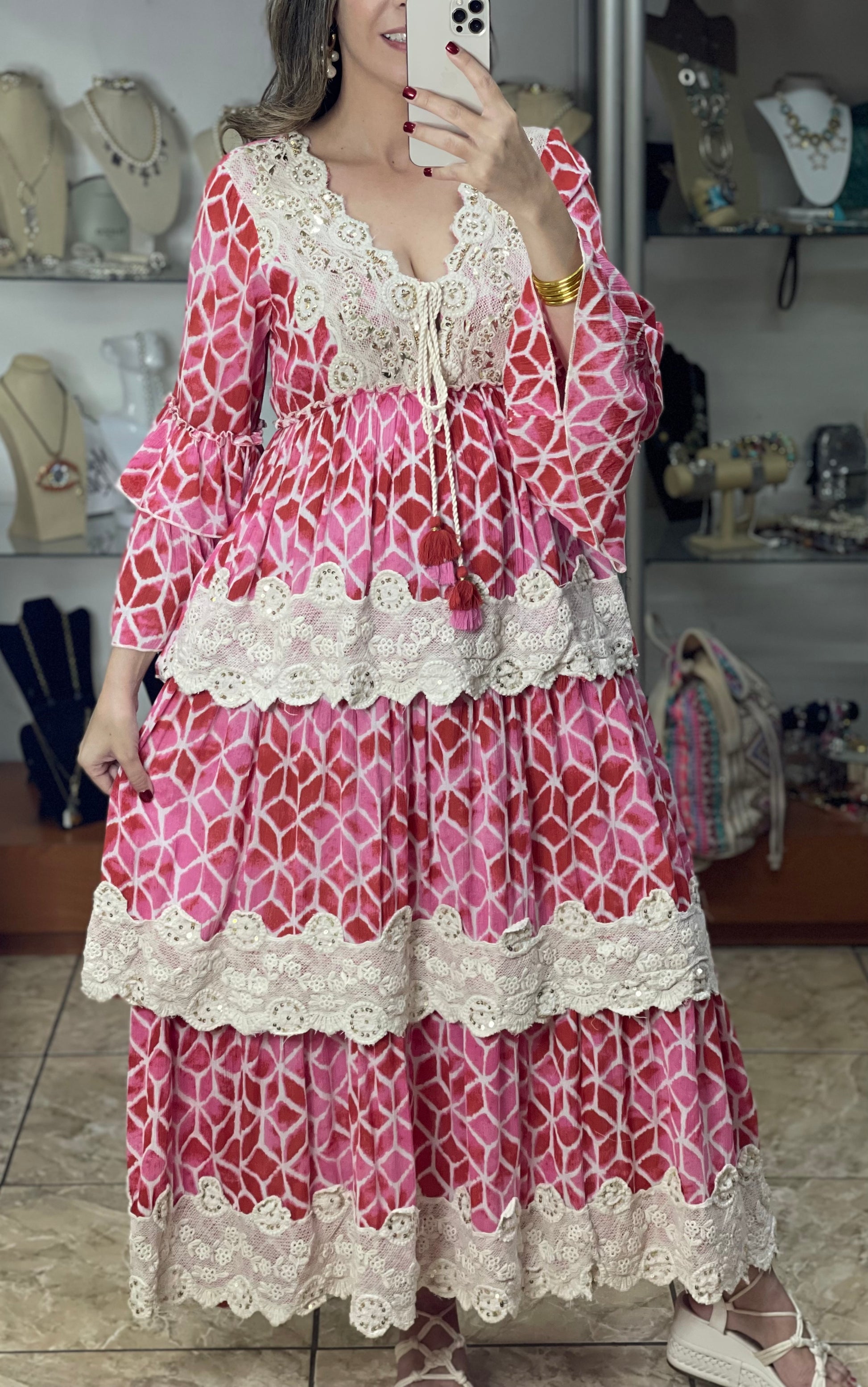 Red/Pink/Cream Boho Maxi Dress Tienda Angels Aguada Red/Pink/Cream Boho Maxi Dress Tienda Angels Aguada