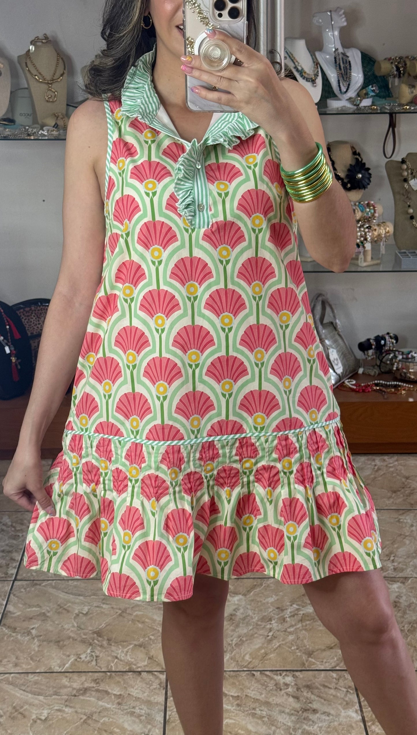 Coral Mix Fan Dress